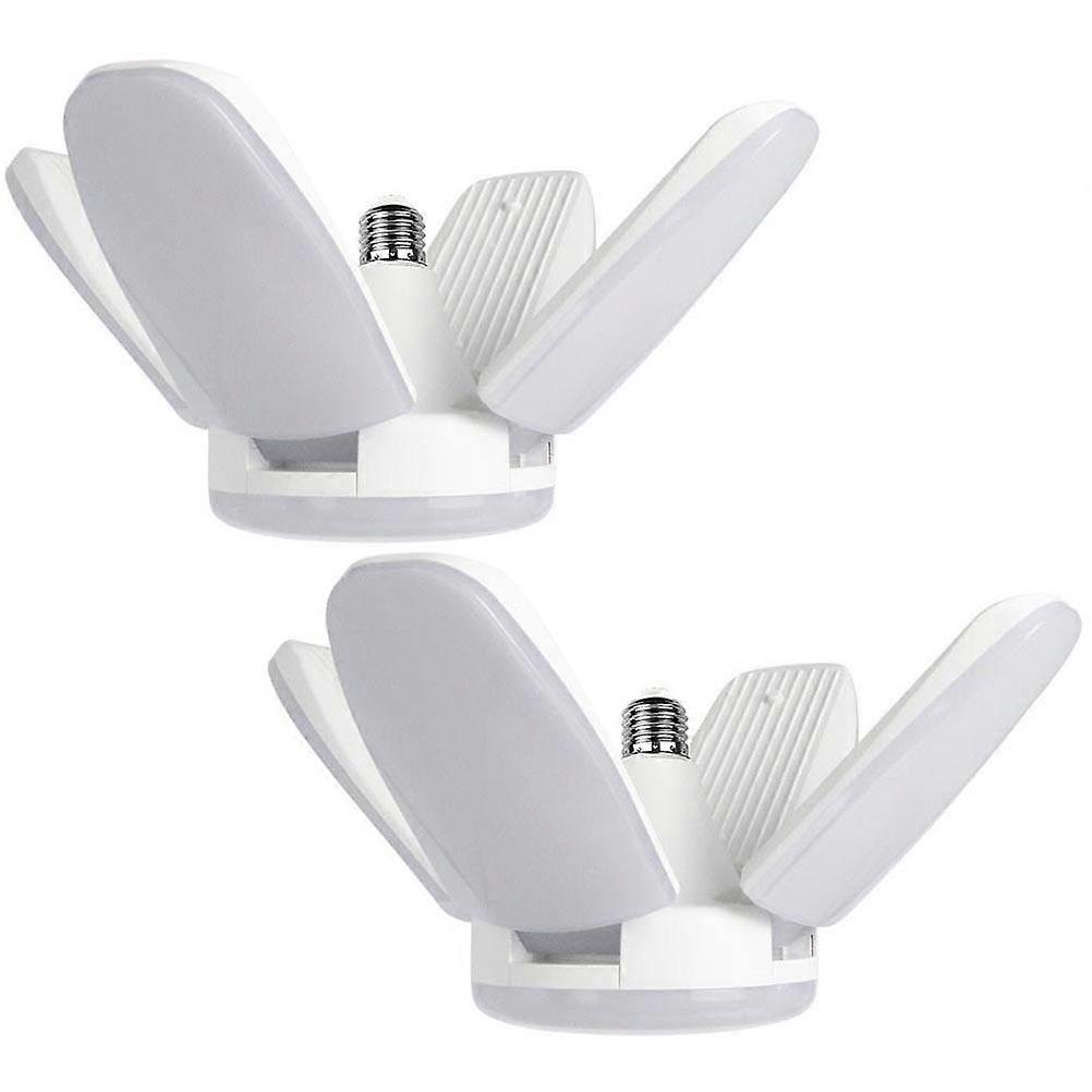 Garage Lights Led Panel 2Pcs Deformable Folding Led Garage Light 6500K E27 Screw Socket Ceiling Light For Dark Indoor Areas White 35X35cm