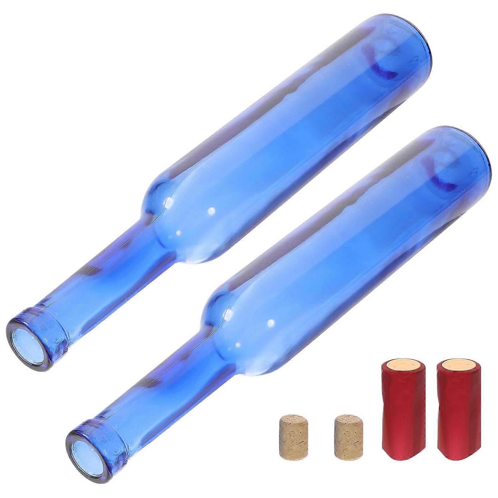 Empty Glass Wine Bottles 2Pcs for Drinks Liquor Party Use Blue Premium Design Storage