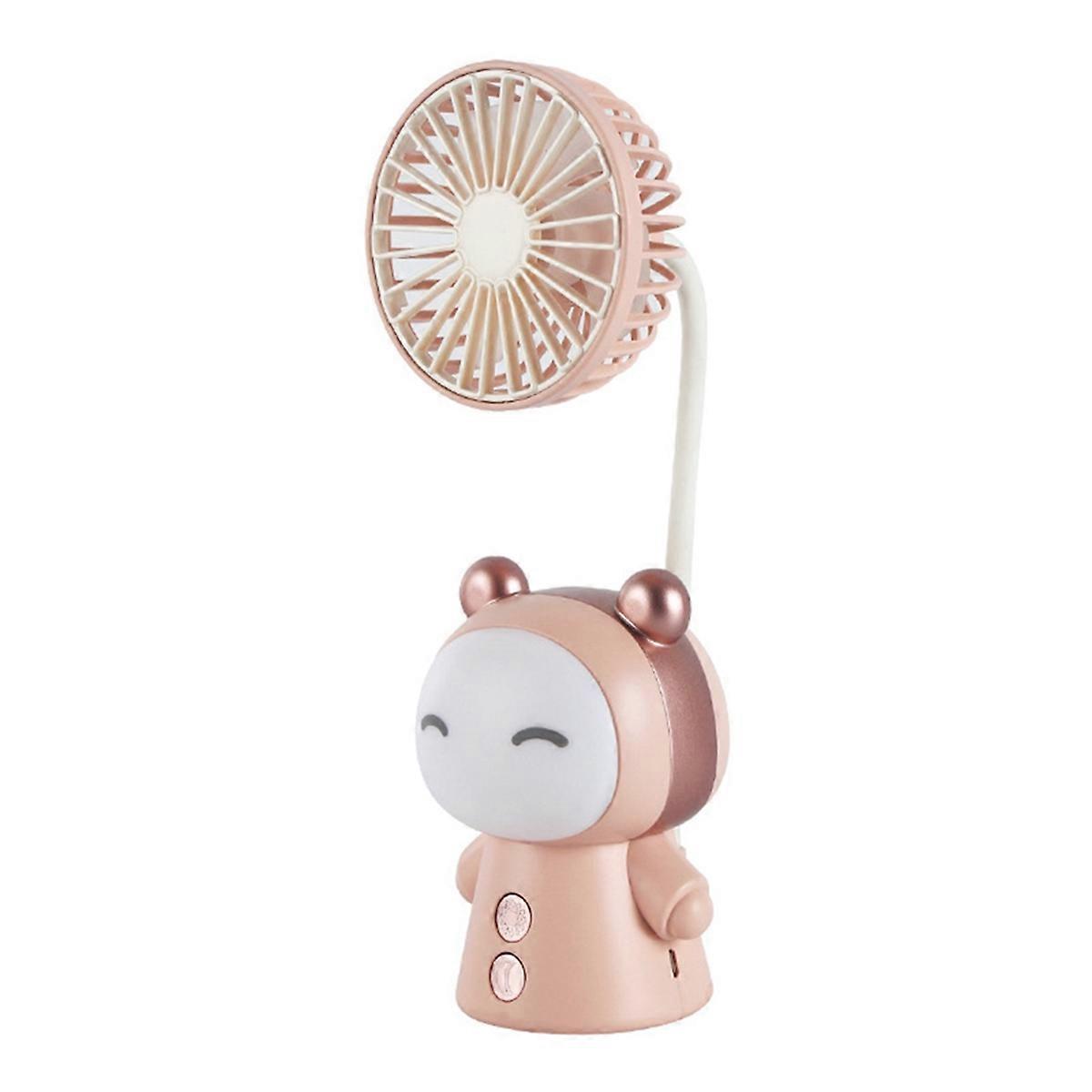 Mini Fan Cartoon Portable Fan with Night Light USB Rechargeable Operated Folding Small Fan for Table Study Desk Lamp A