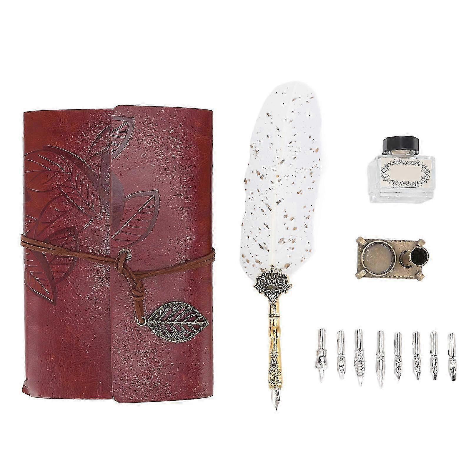 Quill Pen and Notebook Set with 8 Replaceable Nibs and Loose Leaf Paper, Ideal for UK Teachers and Seniors