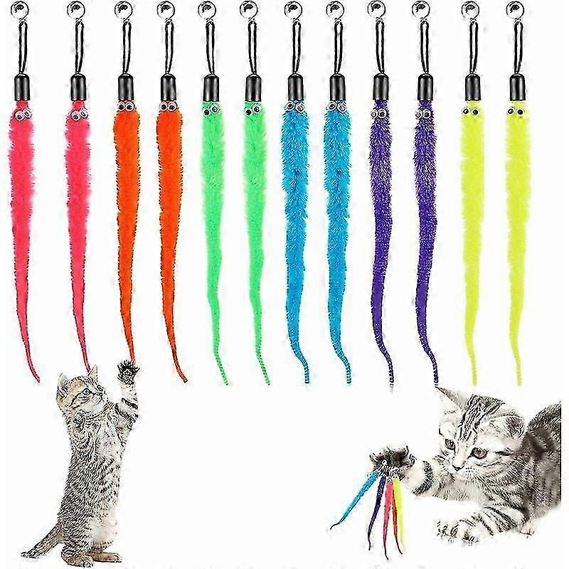 Cat Replacement Supplement Pack 12 Pieces Furry Tail Bug with Bell Interactive Cat Hunter Toy Kitten Wand Refill - MODOU