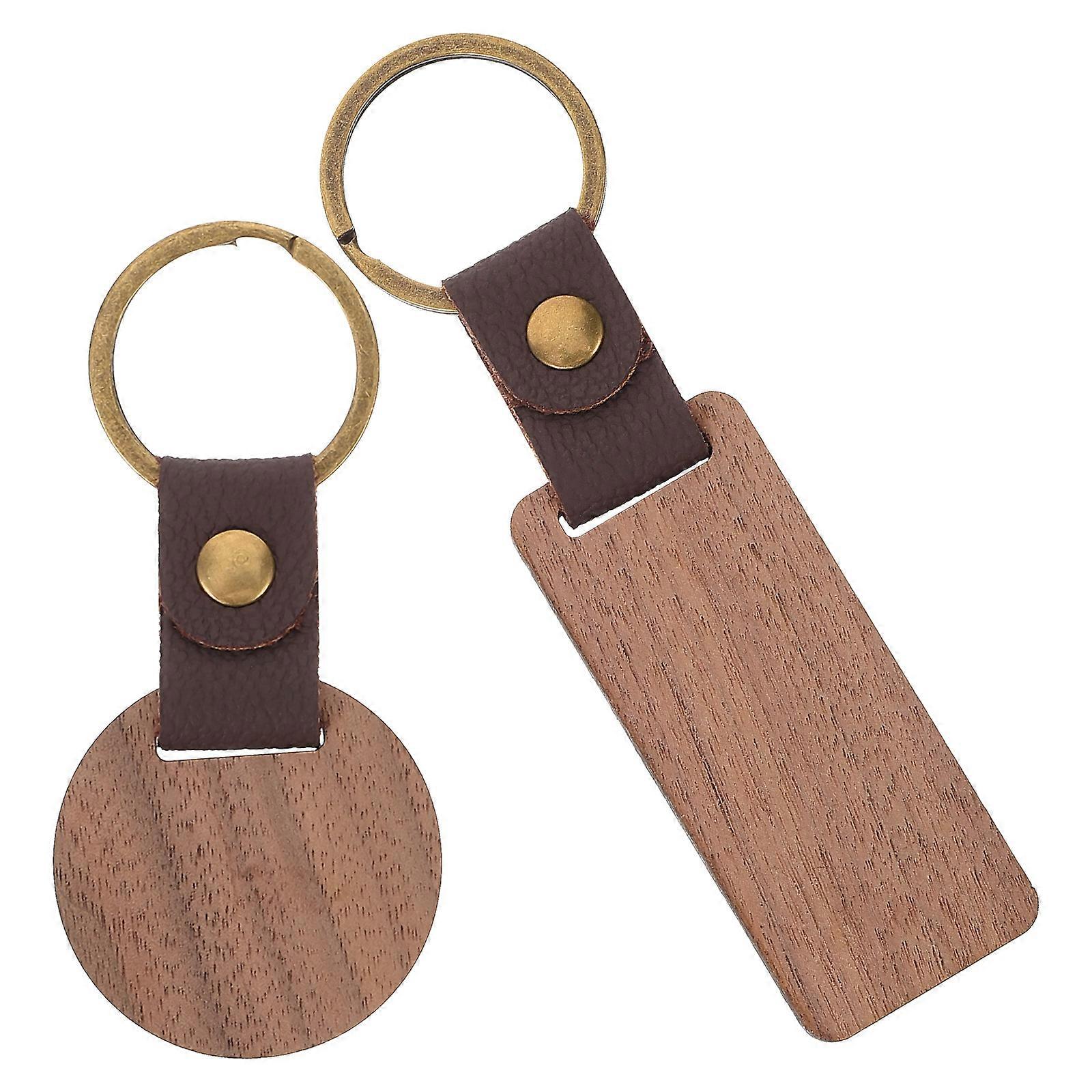 Wooden Keychain Blanks for DIY Keychain 6Pcs Unfinished Wood PU Set
