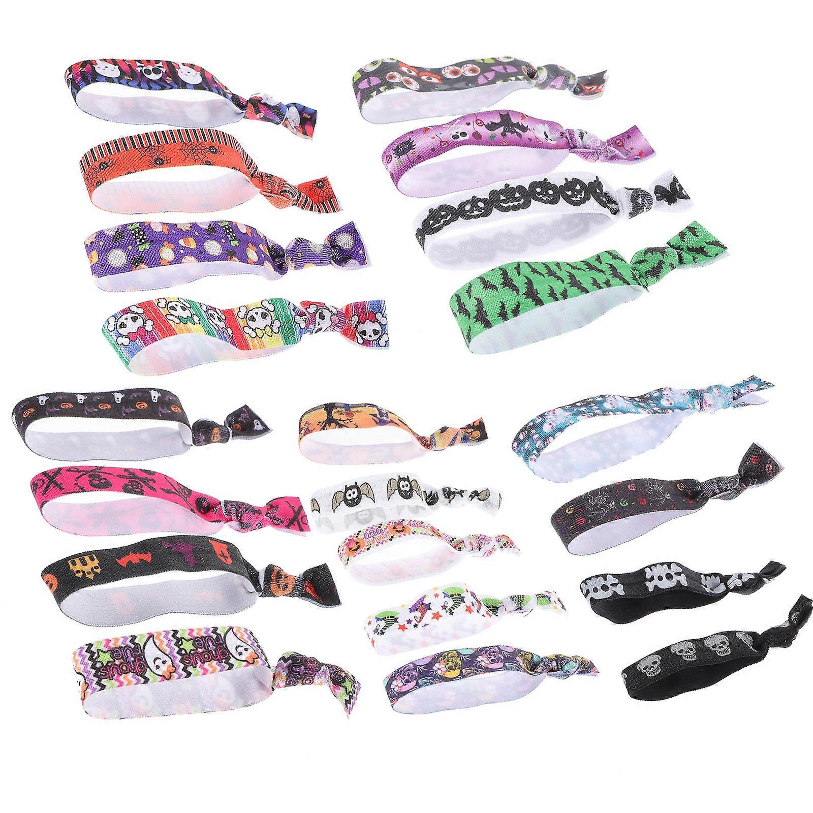 Halloween Hair Ties Elastic Ponytail Holders Knotted Design Assorted Color 9.50X1.70cm Non-fading Use 25Pcs