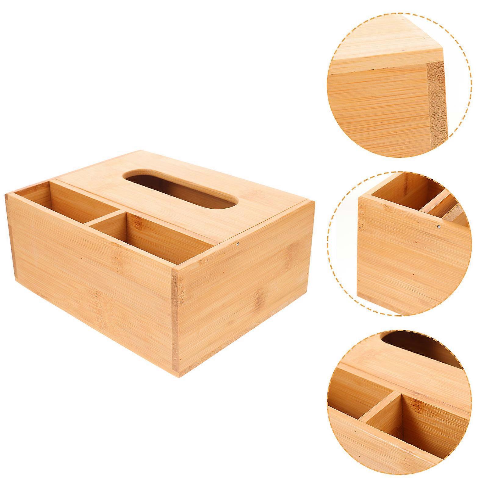 Desktop Remote Storage Wooden Rectangular Office Khaki Material Small Item Storage 1Pcs