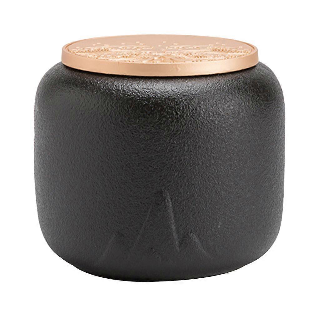 Ceramic Tea Canister Airtight Storage Container Round For Home Use Black 2Pcs
