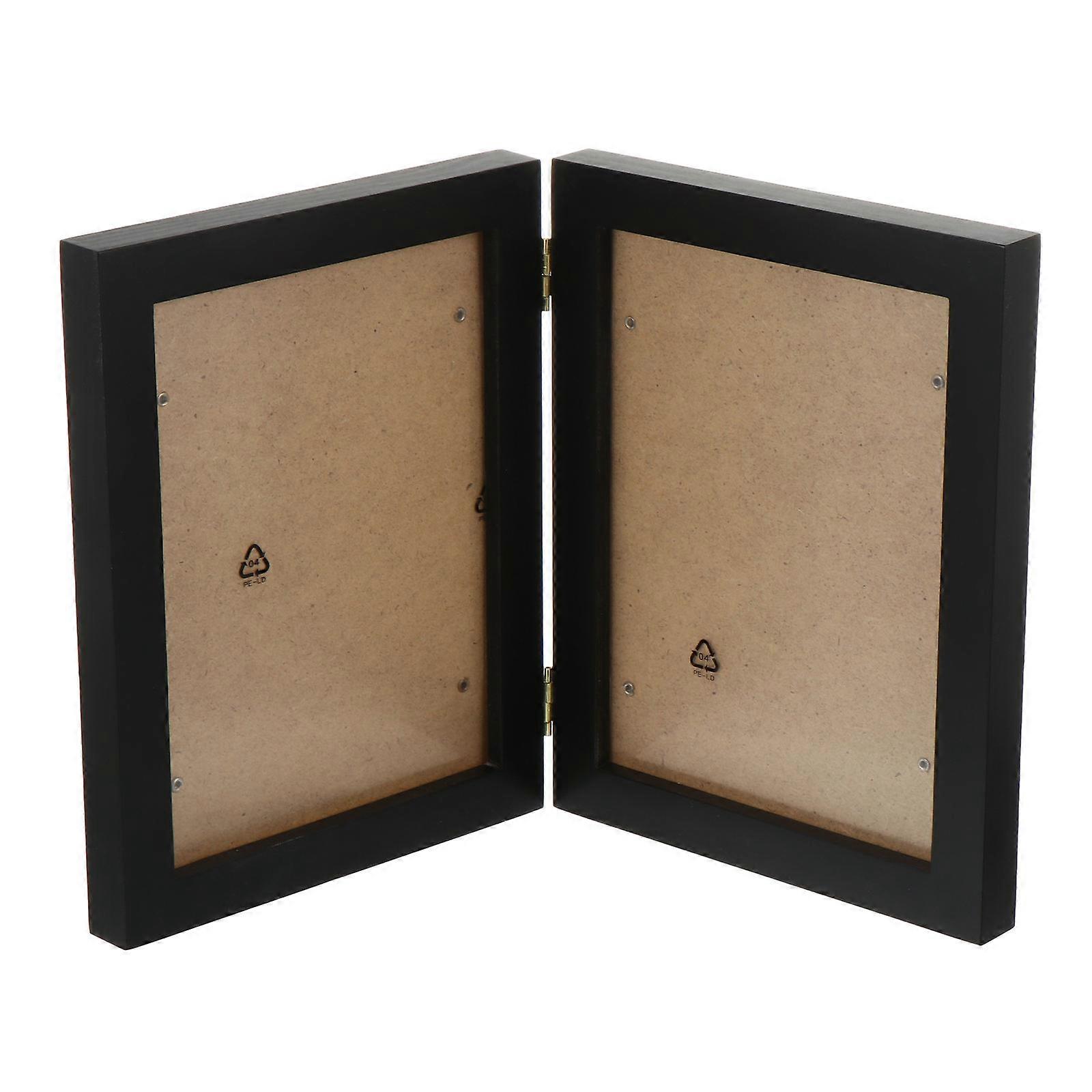 Wooden Folding Photo Frame Set for Wedding Decor 3Pcs Black Hinged Frames