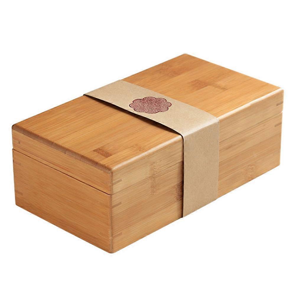 Wooden Box Bamboo Tea Holder for Storage Use 2Pcs Khaki Tea Container