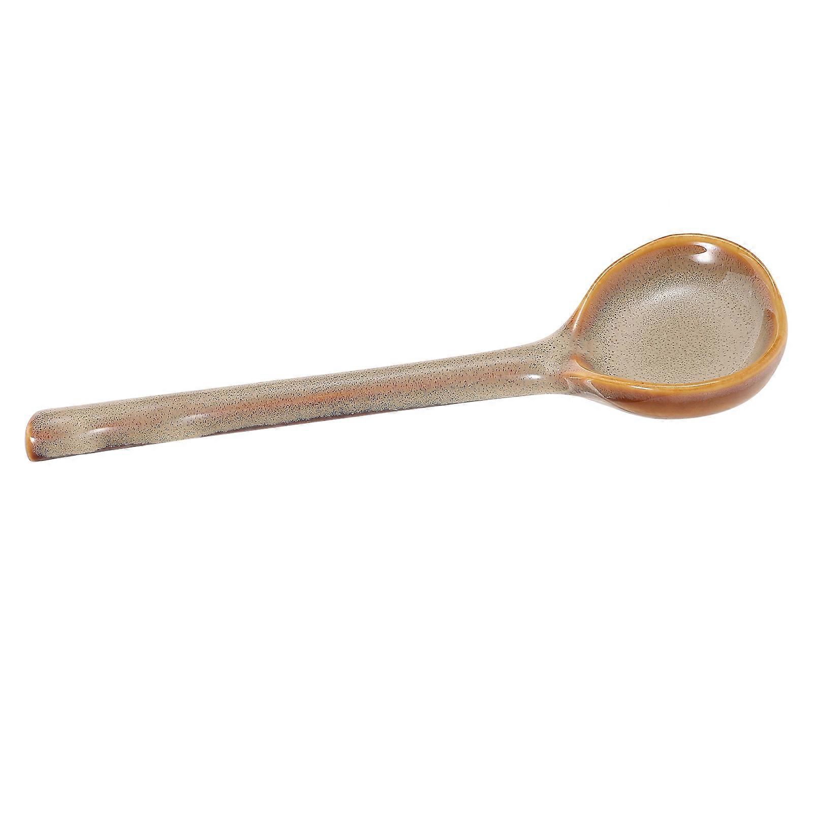 Large Ramen Soup Spoons Perfect For Serving Soup And Miso Light Brown Long Handle 5Pcs