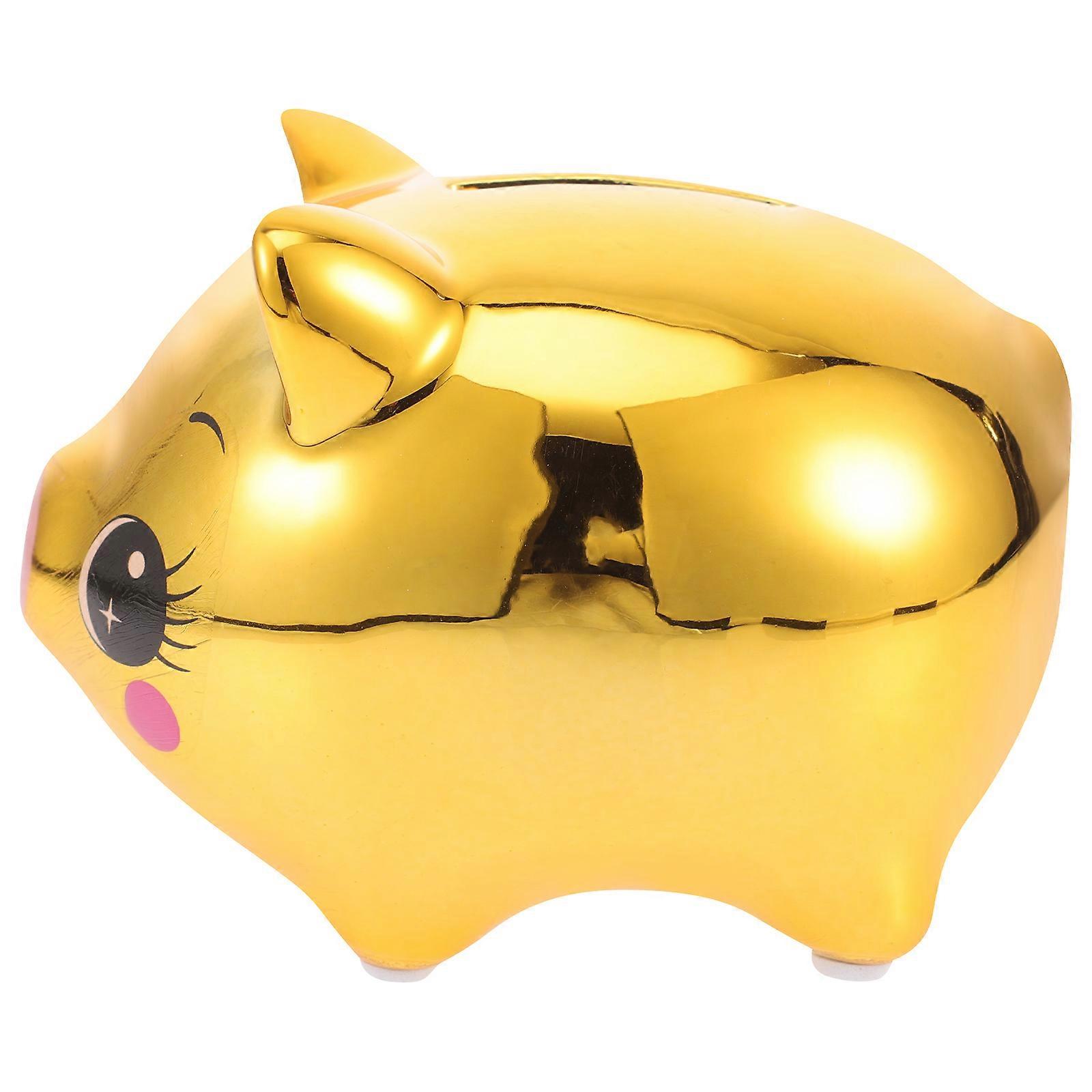 3Pcs Ceramic Piggy Bank for Storage Golden Desktop Coin Container Pot