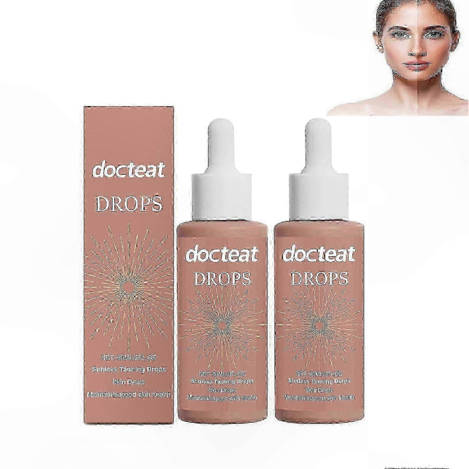 2-Pack 60ml Self-Tanning Drops for Face and Body, Sunless Tanning Solution for Men and Women, Nourishing Bronzer Formula