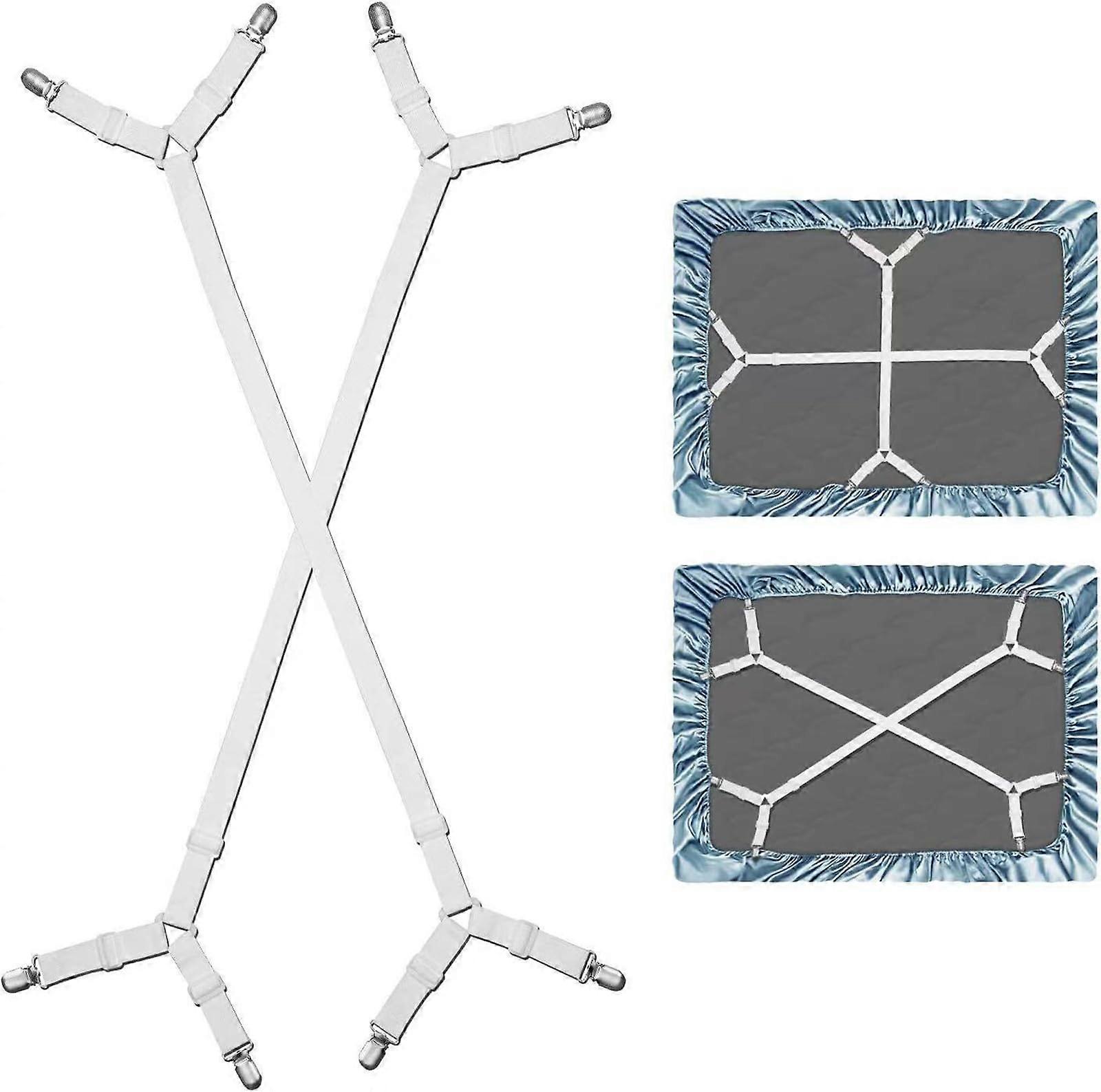 Bed Sheet Clips, 2Pack Adjustable CrissCross Fitted Sheet Straps, White Corner Holder For Mattress Elastic Sheets