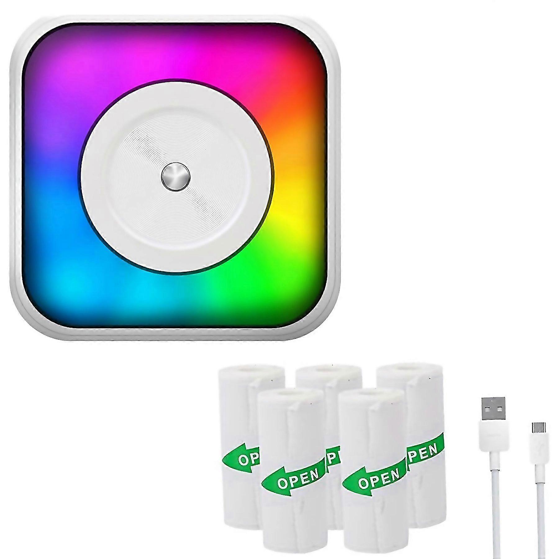 For Rgb Light Portable Mini Bluetooth Printer Inkless Document Label Printer With 5rolls Stickers