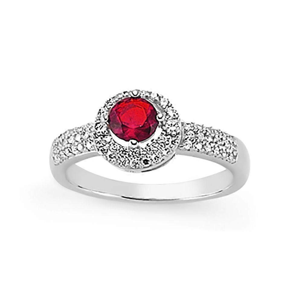 Jewelco London Ladies Sterling Silver Ruby-Red Cubic Zirconia Cluster Cocktail Dress Ring 10mm
