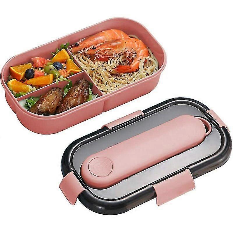 Compartment Lunch Box And Cutlery, Leakproof Bento Box, Bento Box With Cutlery, Food Containers With Spoon Fork, Suitable For Take Out (pink)