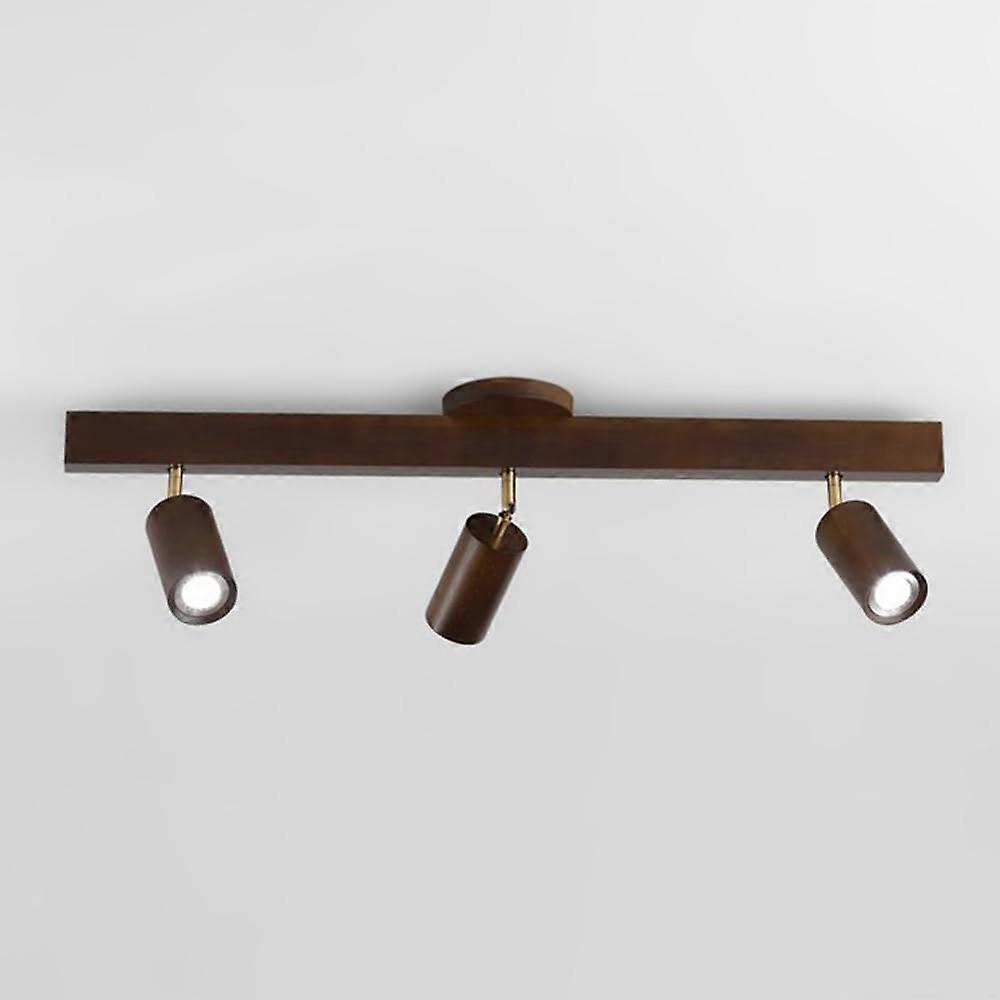 Fixed LED Track Lighting Fixture Modern Walnut Finish 3Light White Light 350 Degree And 90 Degree Adjustable Spotlights