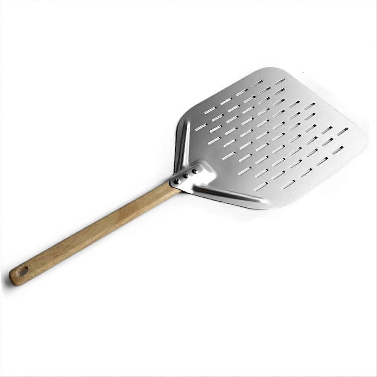 Pá de pizza de 12 polegadas com cabo de madeira antiaderente perfurada