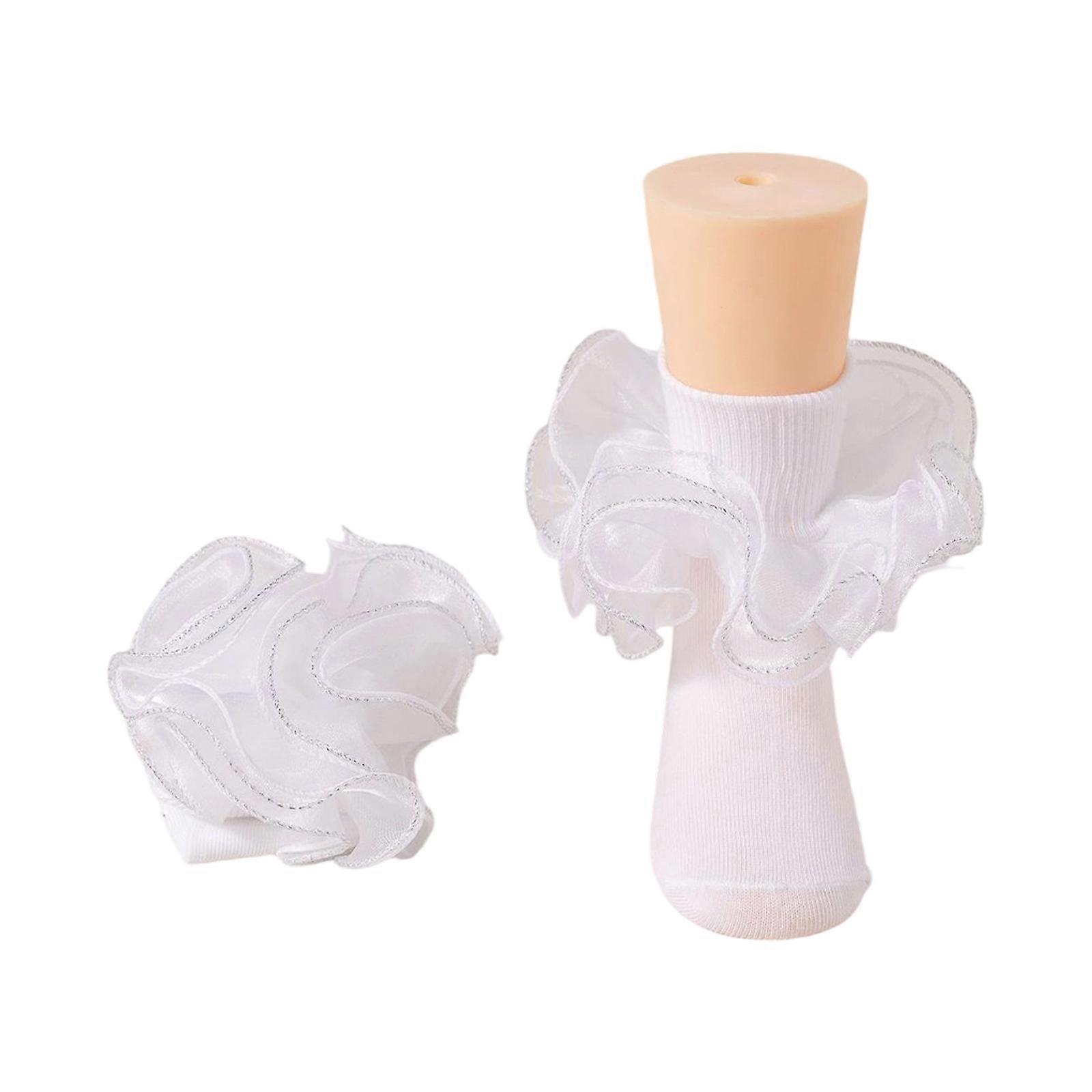 Cute Lace Embellished Girls Socks Soft Cotton Construction Middle Calf Length Multiple Color Variant Seamless Stitching  I XL