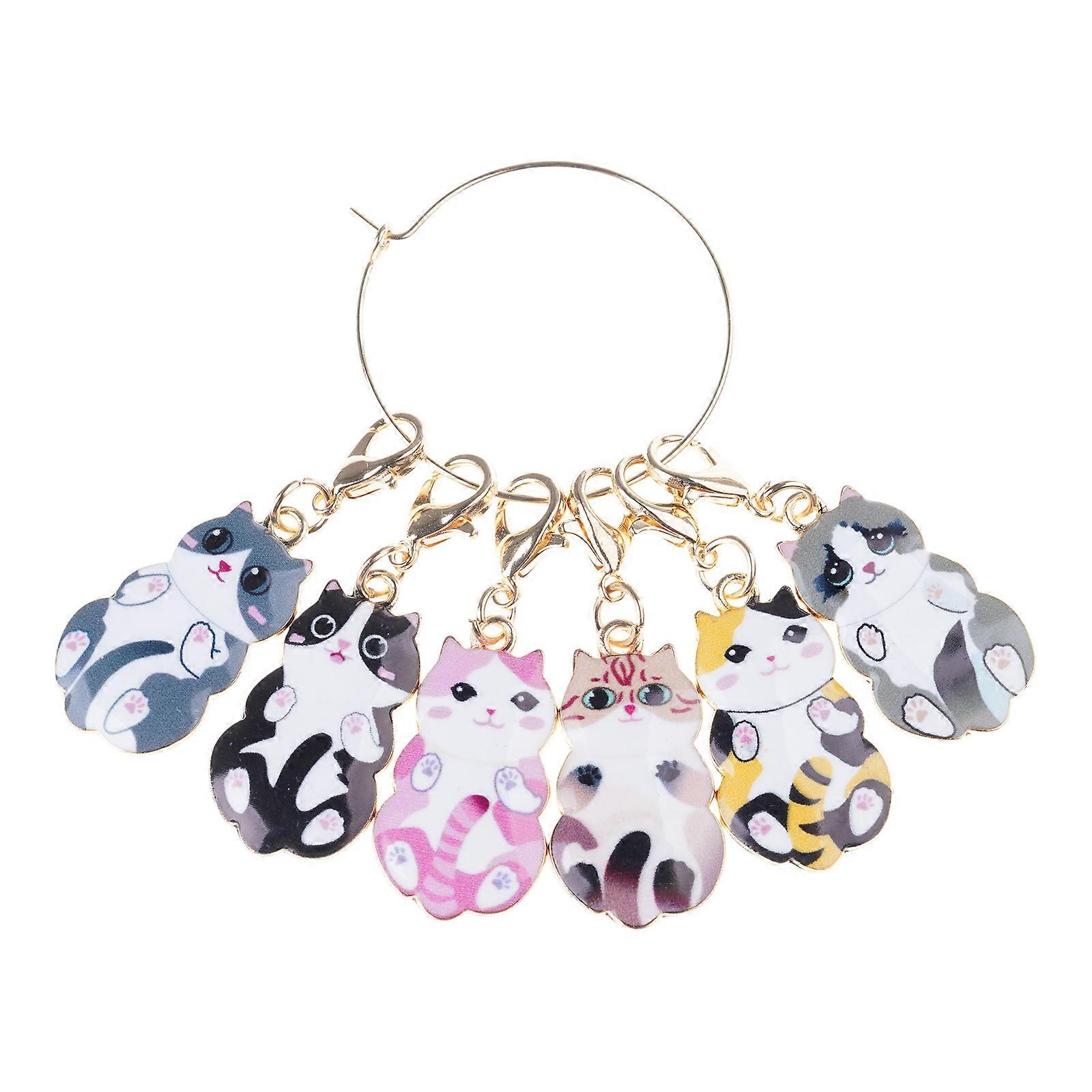 6Pcs Stitching Marker Charm for Knitting, Weaving, Cats Stitching Marker Locking Stitching Marker with Lobster Clasps Multicolor