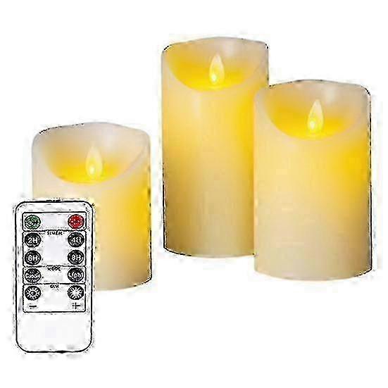 Outdoor Real Wax LED Flameless Candles Set of 3 with Remote Control and Flicker Function Battery Operated