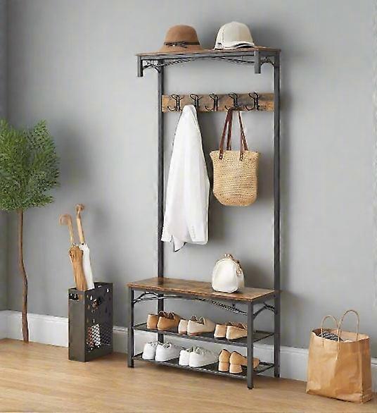Industrial Coat Rack With Bench And Shoe Rack