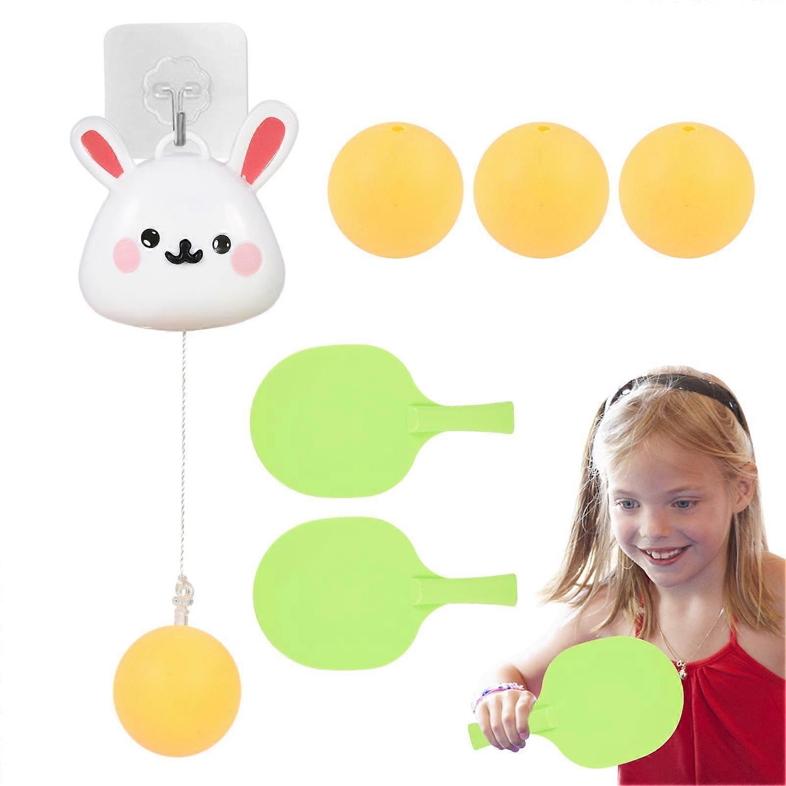 Table Tennis Practice Ball For Children Adjustable Rebound Training Toy Machine Rabbit Tennis Racket Set