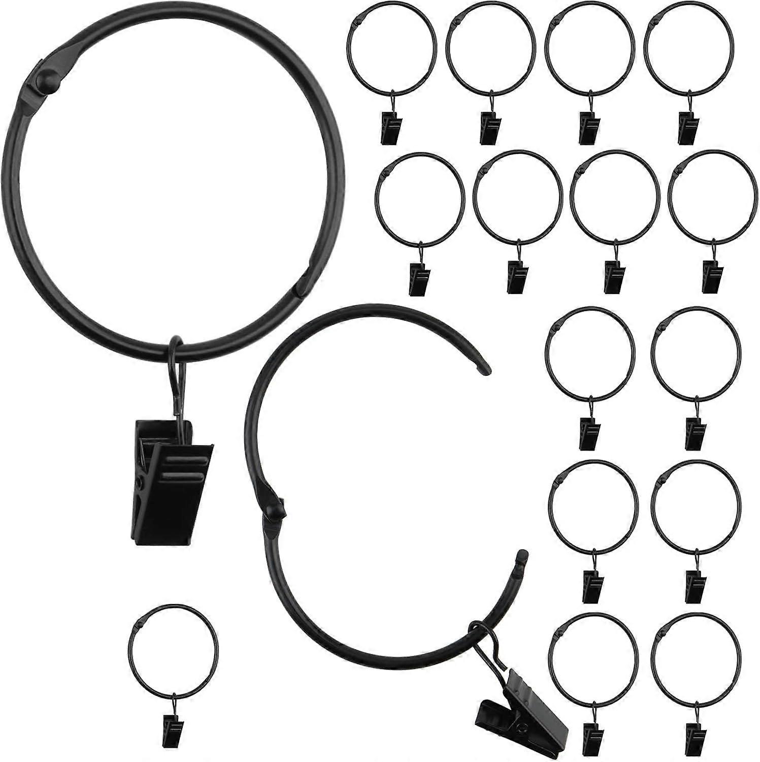 50 Pcs 2 Inch Black Curtain Rings with Clips, Openable