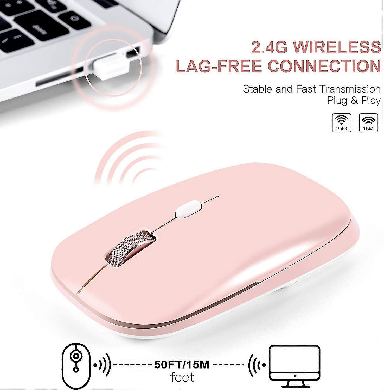 Wireless Computer Mouse, 2.4g Slim Cordless Mouse Less Noiseportable Mobile Optical Mice For Notebook, Pc, Laptop, Computer, Macbook - Pink