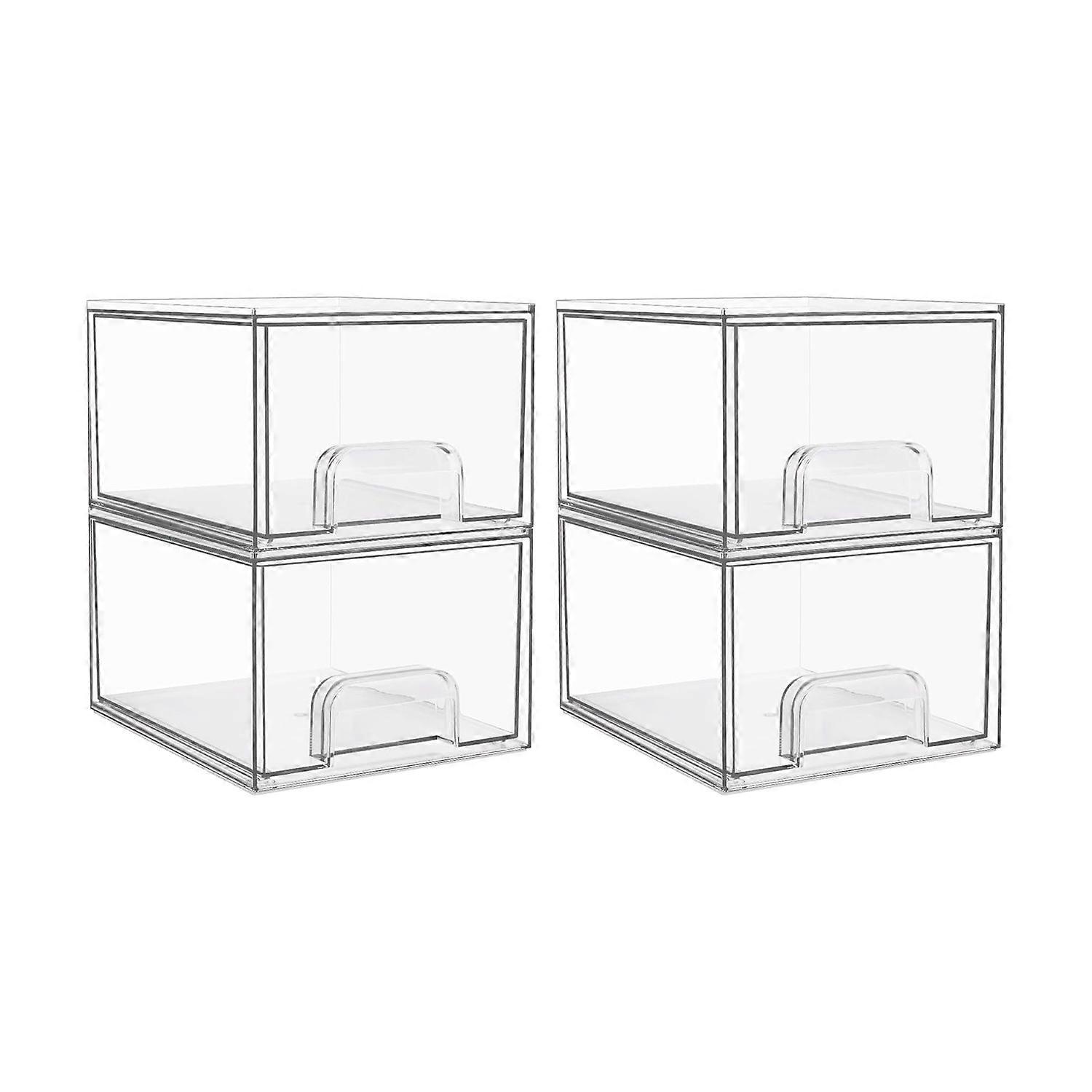 Pack Clear Stackable Storage Drawers, 4.4'' Tall Acrylic Bathroom Makeup Organizer, Plastic Storage Cubes