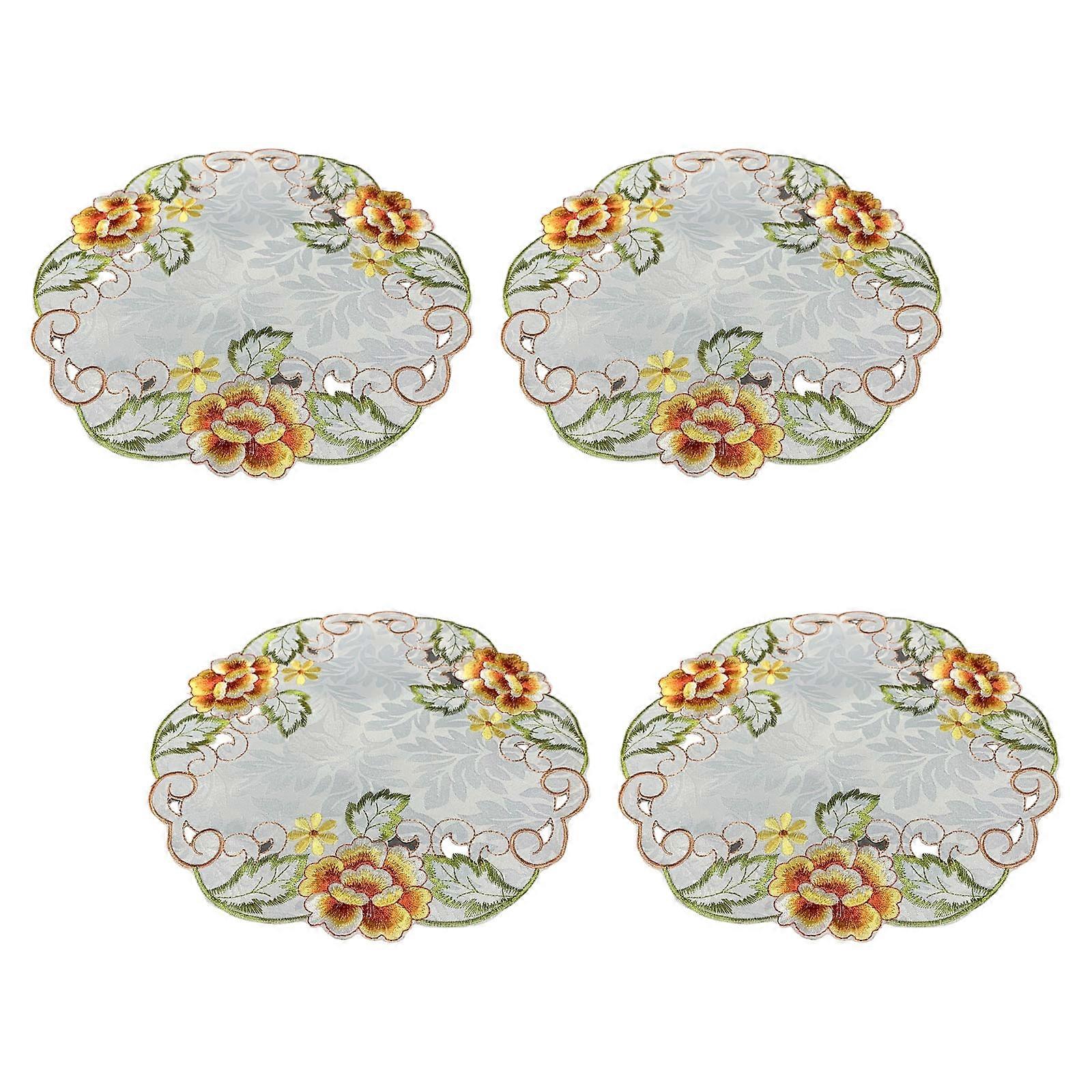 Elegant Round Lace Coasters Set of 4 Pink Flower Pattern Dish Mats 30cm Diameter Polyester Dining Accessories Multicolor
