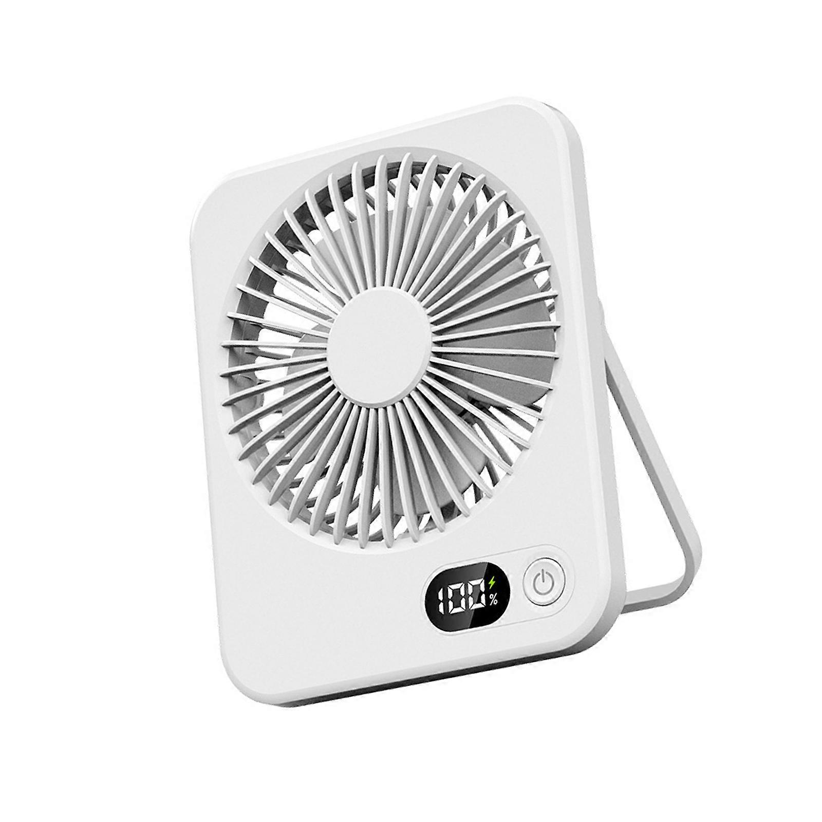 Space Saving Desktop Fan with Rotating Hook Rechargeable Battery LCD Screen Quiet Cooling Solution ABS Texture for Table  White