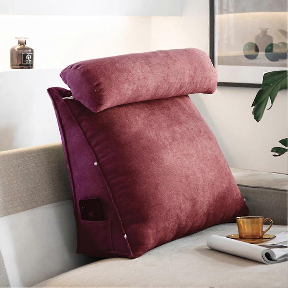 Reading Pillow with Removable Neck Support Triangular Cushion for Bed, Gaming, TV (Red M 45x45x20cm)