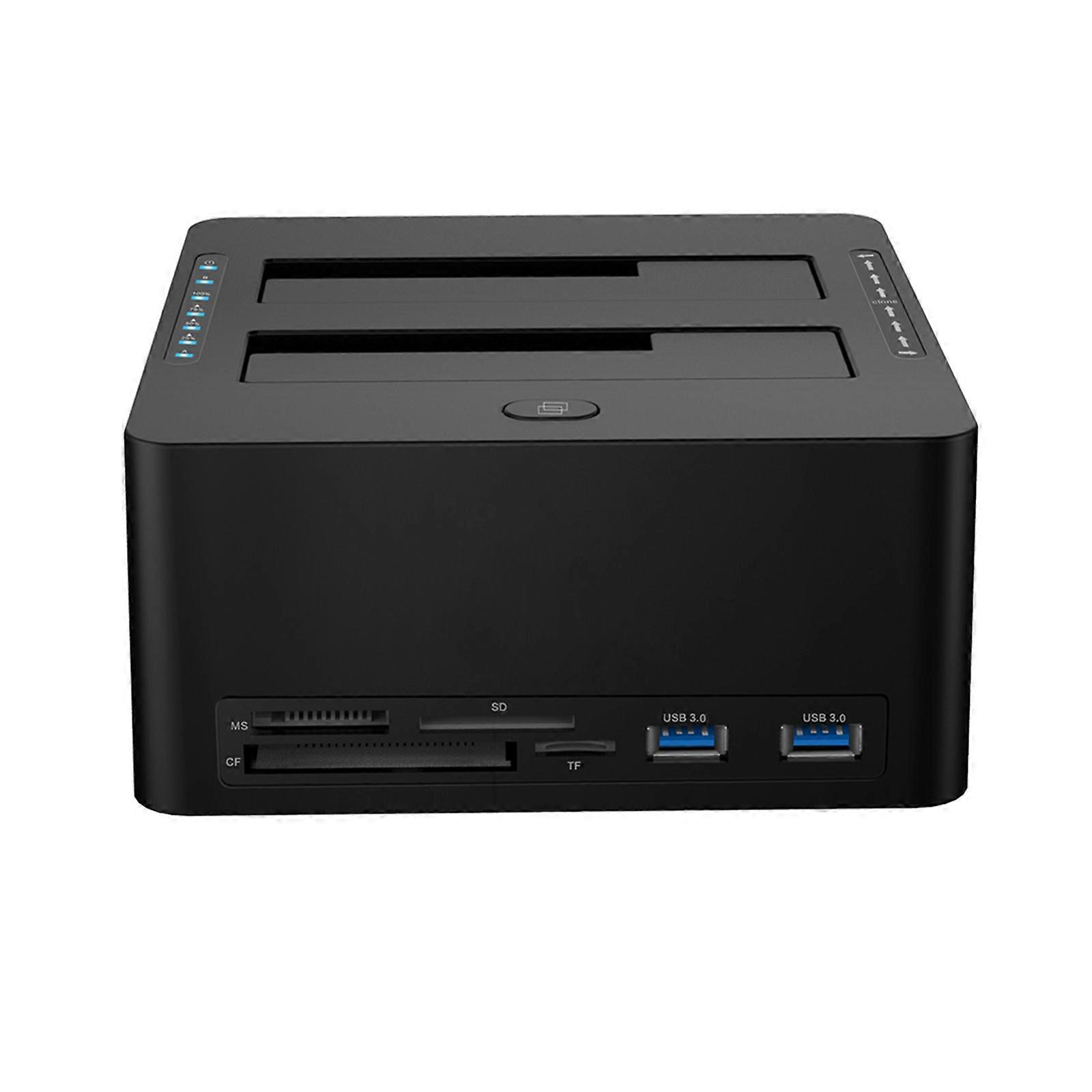 8 in 1 SATA3 to USB3.0 Double Bay Docking Station for Hard Disks Multiple Slots Card Reader and Offline Clone Capability Multicolor