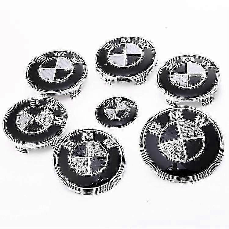 7pcs Black Emblems Hood And Trunk For All Models E30 E36 E46 E34 E39 E60 E65 E38 X3 X5 X6 3 4 5 6 7 8 (82mm + 73mm)