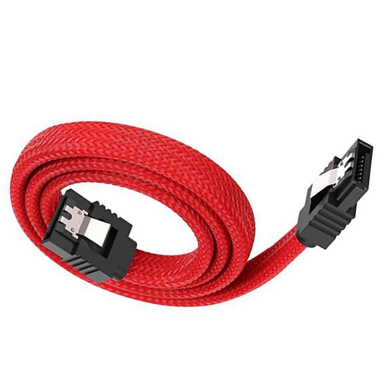 SATA III Nylon Braided Data Cable 50cm with Secure Locking Clip Connectors for PC Components Red