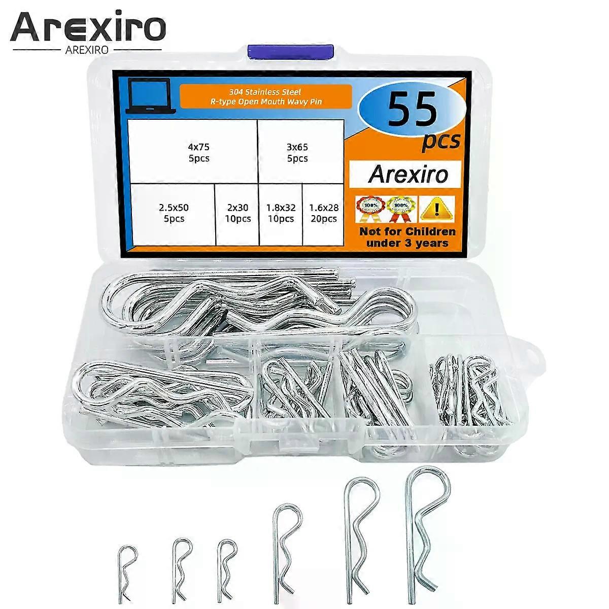 55Pcs 304 Stainless Steel R-type Pin Open Mouth Pin Wavy R-type Pin Locking Card Pin Trailer/Manual Truck Pin Replacement