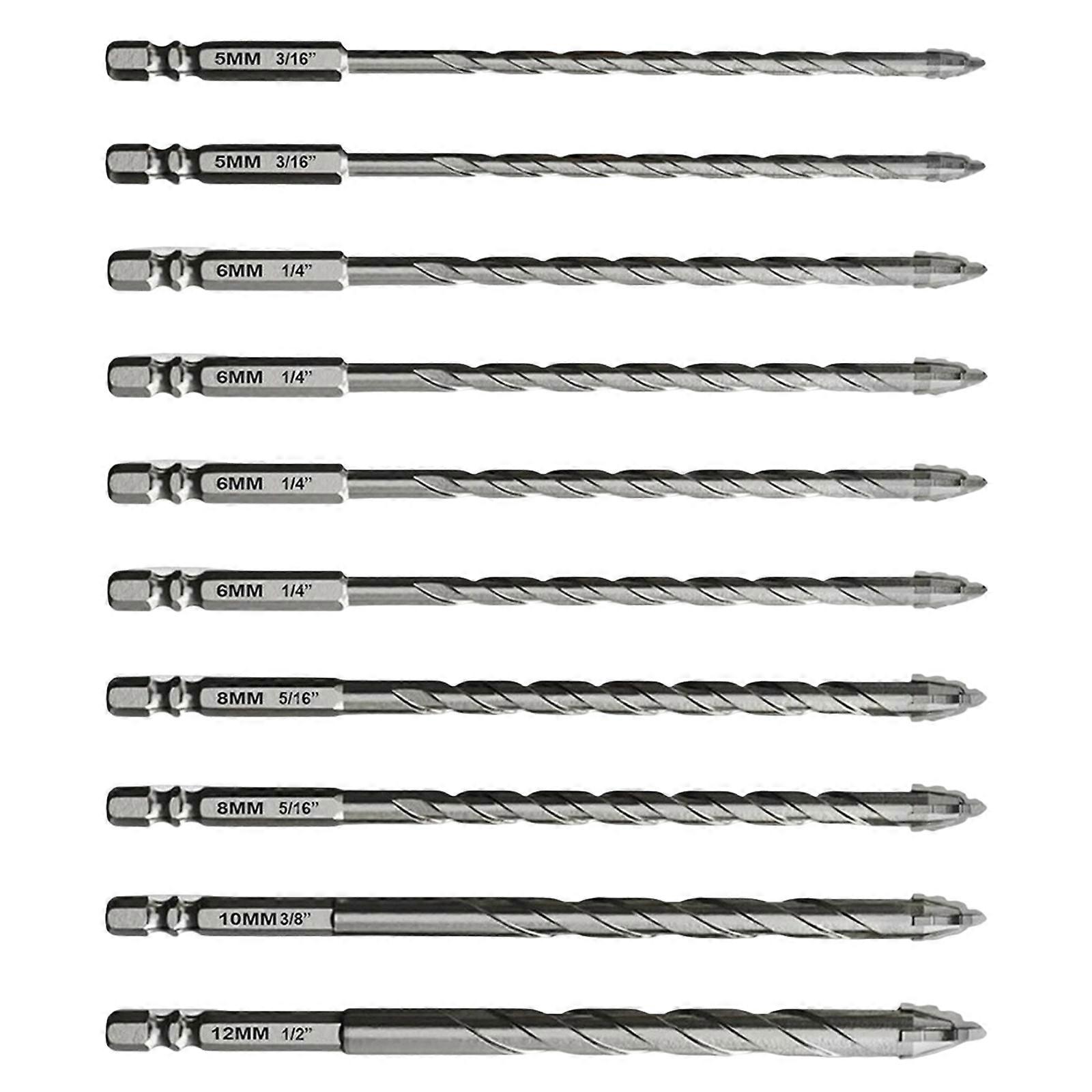 10Pcs 5/6/8/10/12mm Four Edge Saw Tooth Eccentric Drill Bit Set Serrated Eccentric Drill Bit Multifunction High Hardness Multicolor