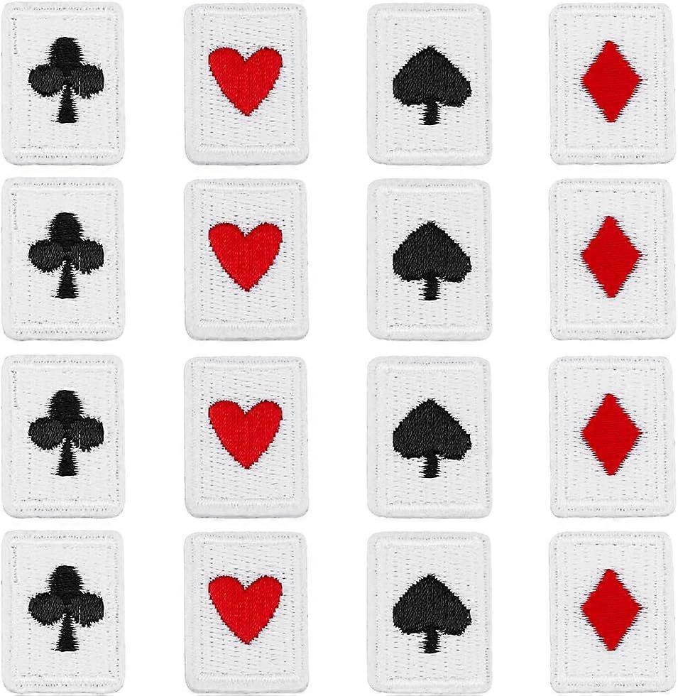 48Pcs 4 Style Playing Cards Patch Polyester Iron on/Sew on Poker Appliques Patches Red Black Heart Patches Card Suits Diamonds Spades Patch for Clothe