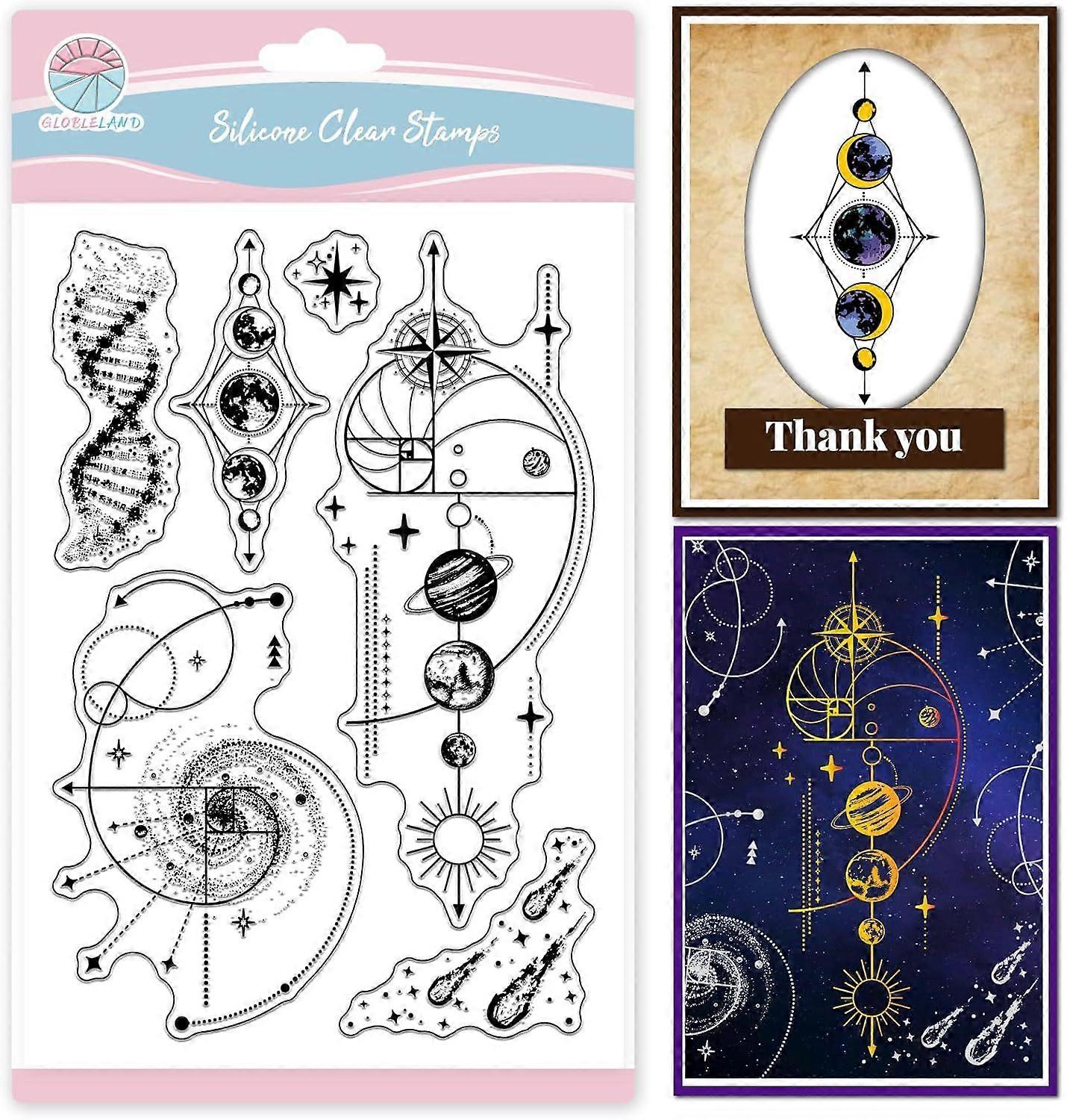 Fibonacci Planet Clear Stamps for Card Making Magic Star Silicone Clear Stamps Galaxy Transparent Stamp Seal for DIY Scrapbooking