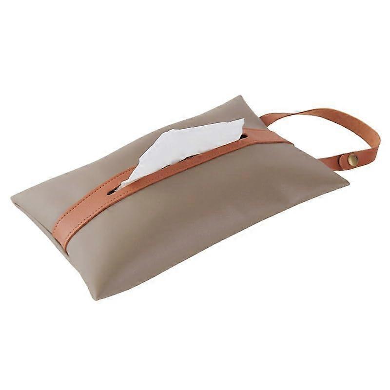 Car Tissue Box Cover with Drawstring Closure, Hanging Decorative Tissue Holder for Home or Vehicle (Brown)