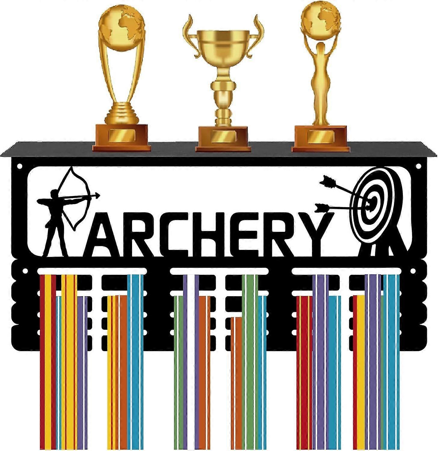 Archery Medal Holder Trophy Shelf Medal Hanger Display with Shelf Stand Sports 4 Rows Wall Mount Hold 70+ Medals for Men Gymnastics Soccer Running Swi