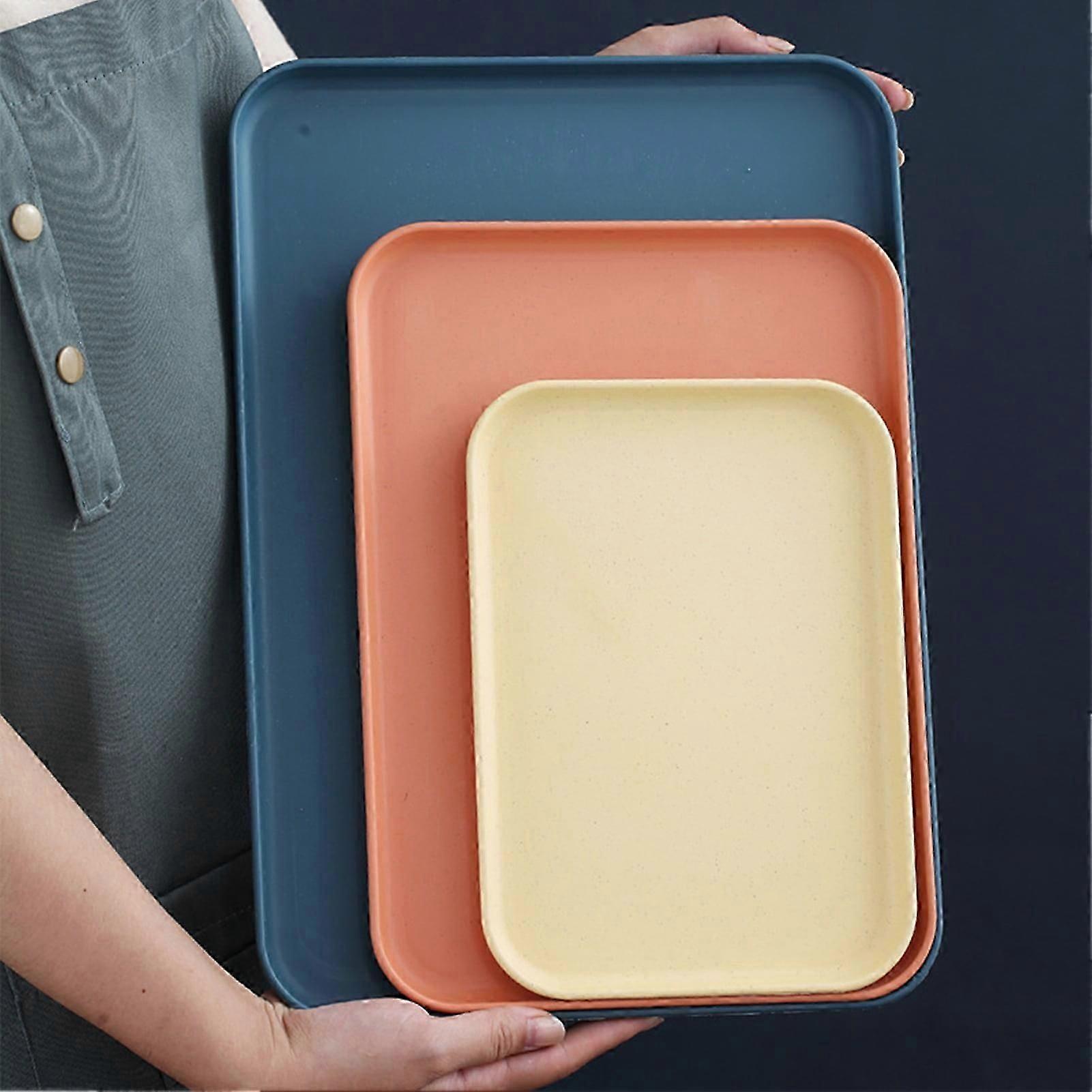 Travelwant Rectangular Serving Trays Light Weight Easy to Clean Sturdy Stackable Melamine Serving Tray with Handle, Fruit, Snacks, and Desserts Trays