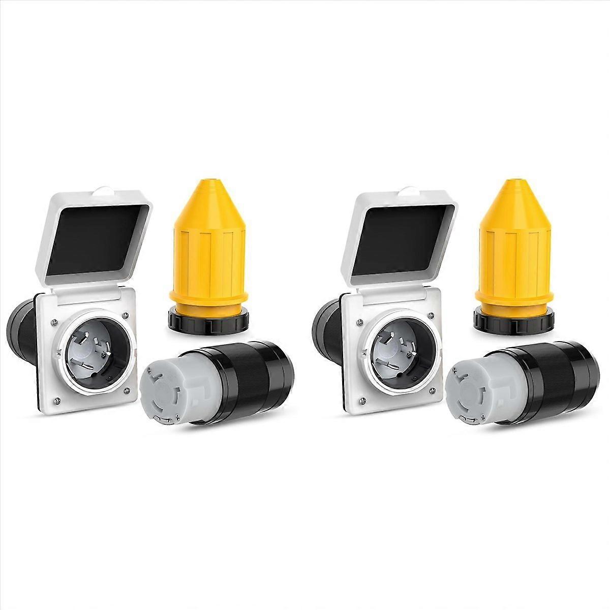2X 50AMP RV Power Inlet Outlet Shore Power Kit W/Boot Cord Protector 125/250V NEMA SS2-50P SS2-50R T