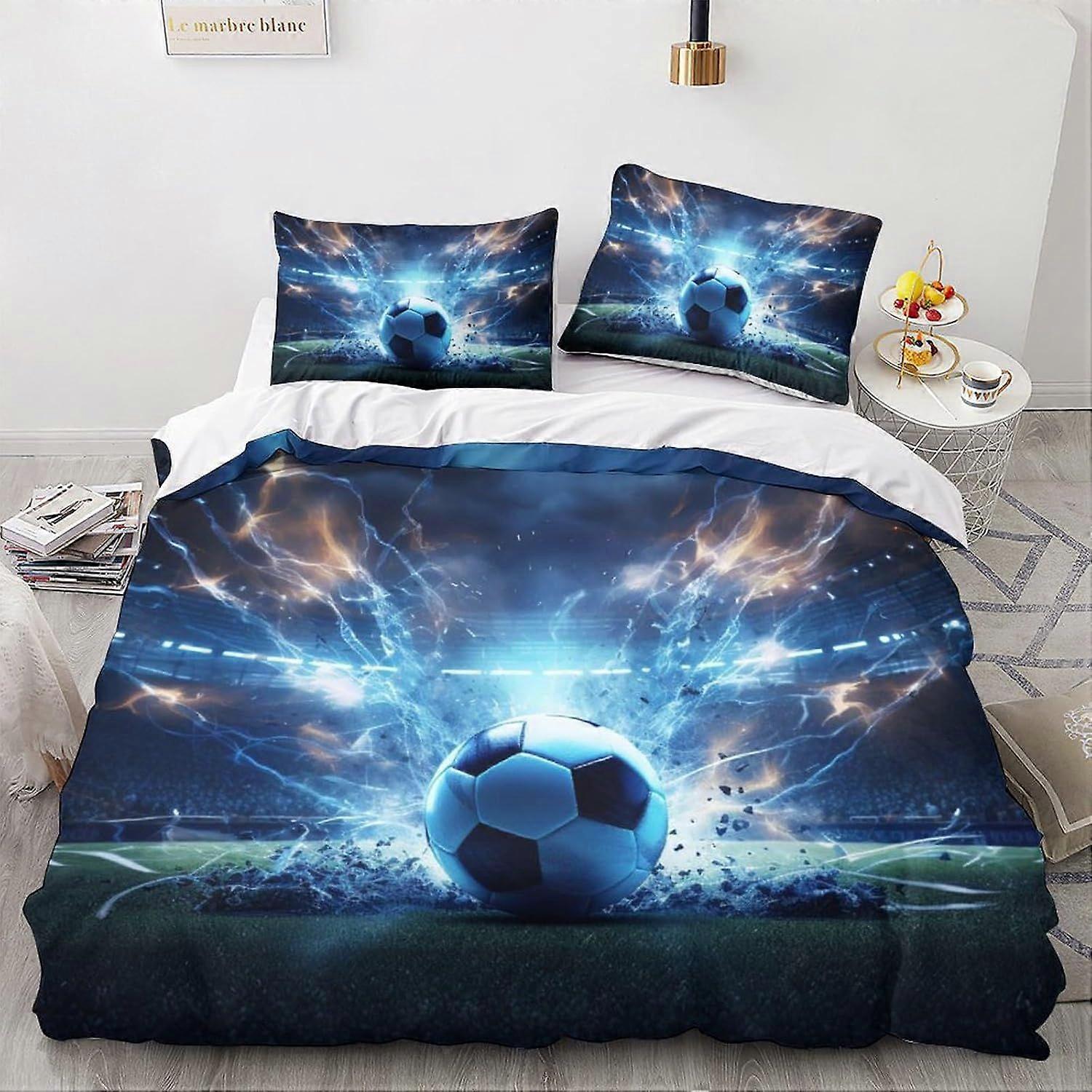 LikeEj كرة القدم 3D لحاف غطاء مجموعة تأثير الرياضة للأطفال والكبار المطبوعة لحاف الفراش مجموعة مع وسادة الحالات كرة القدم الكرة