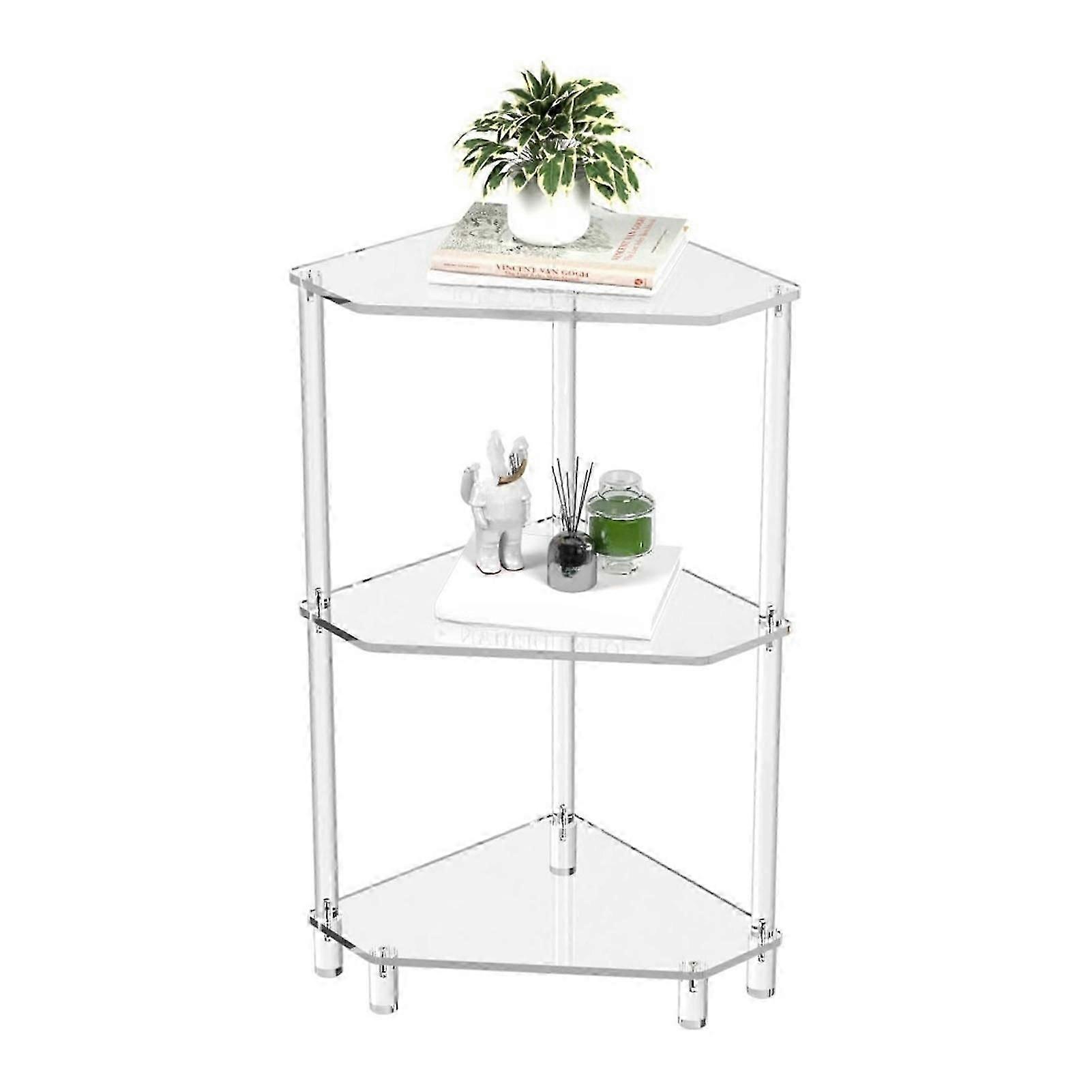 3 Tier Triangular Acrylic Corner Side Table 30cm x 65cm Water Resistant