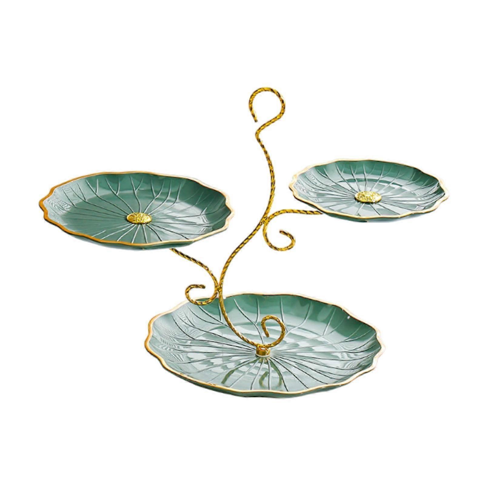 Tiered Cupcake Stand Green and Gold 3 Tier Serving Tray for Weddings Parties Elegant Display