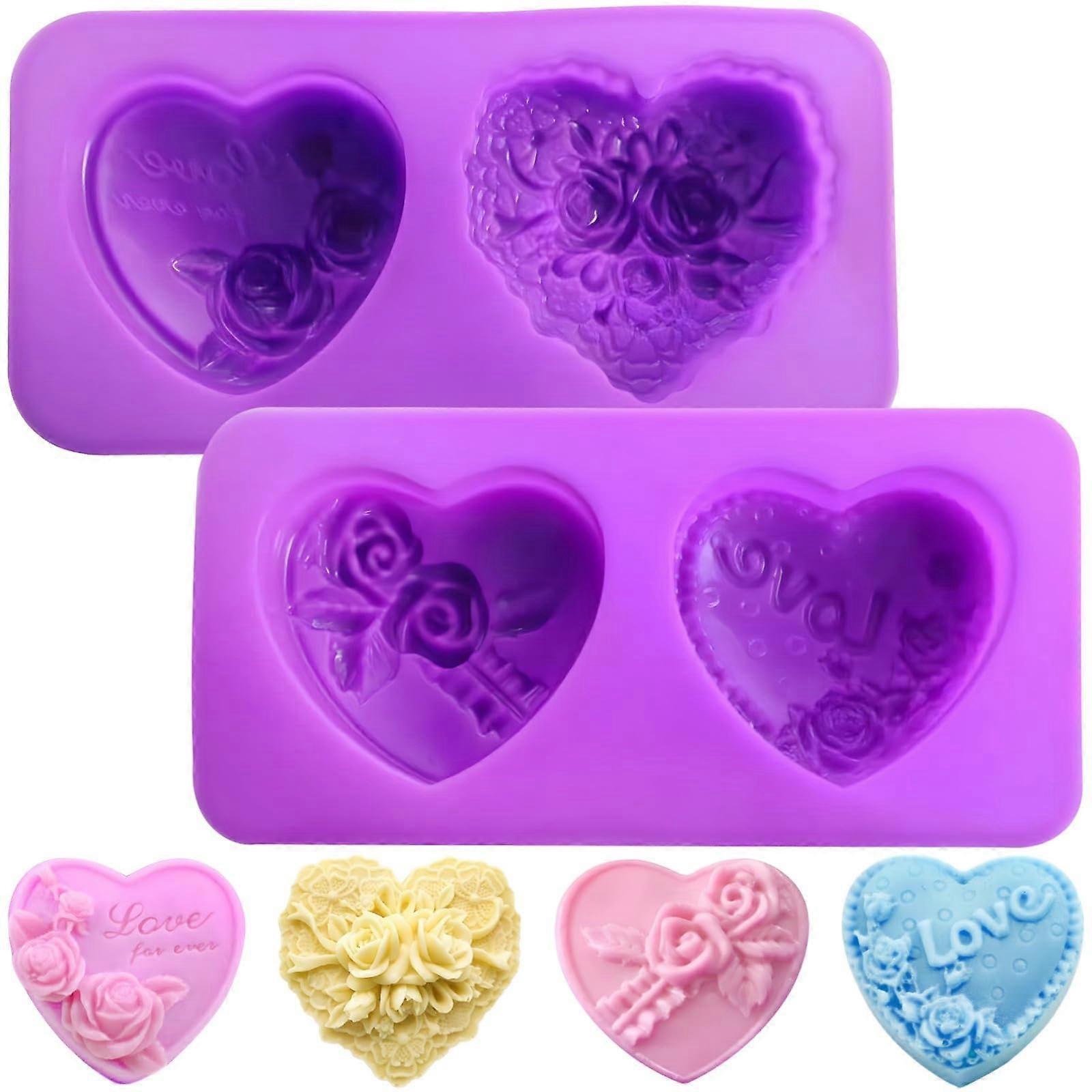 Silicone Soap Mold with Elegant Rose Heart Design, 2 Large Cavities for DIY Crafts and Bath Bombs