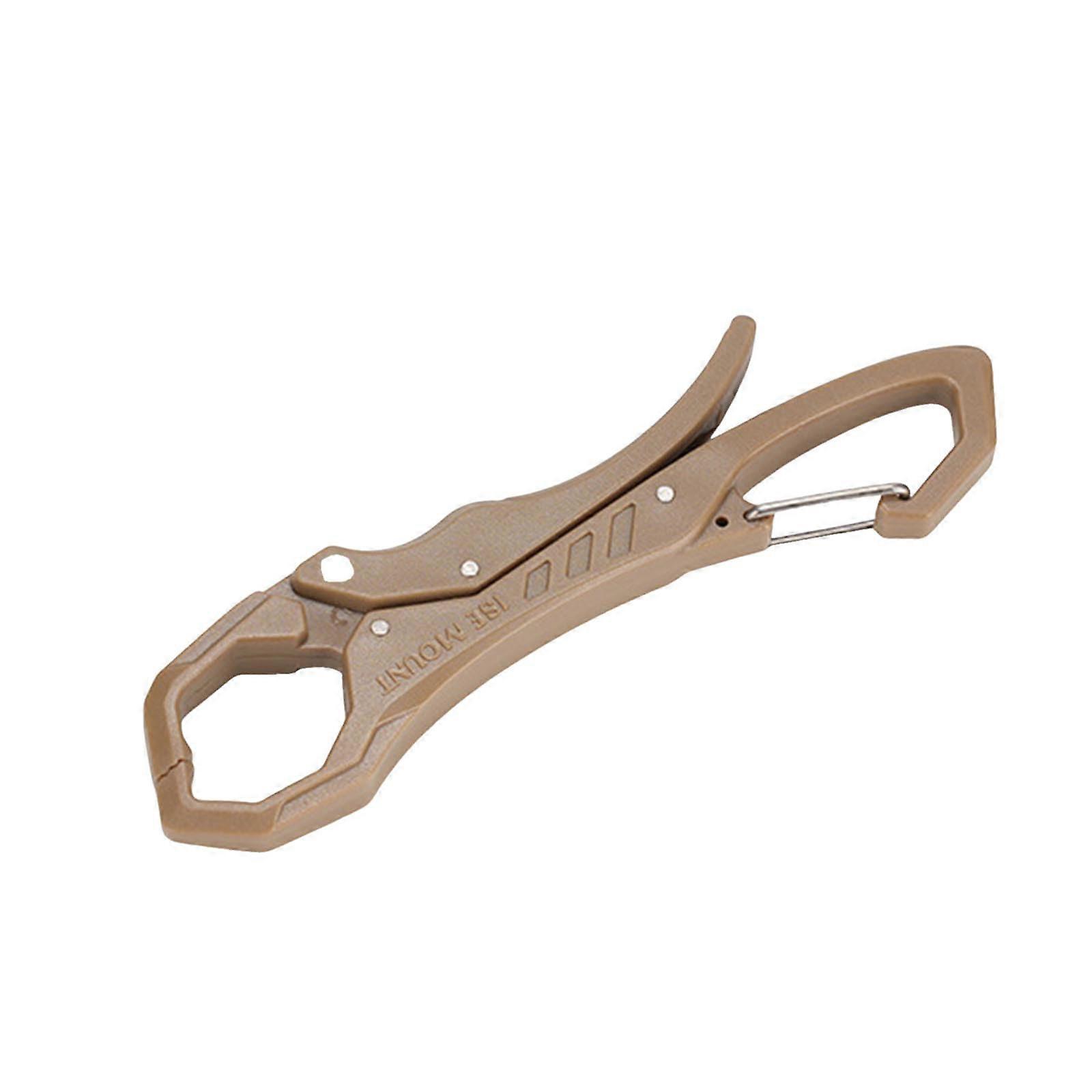 Fish Lip Grip Tool Wide Jaw Clamp with Keychain Lock for Fishing and Camping Khaki 10.9x2.5cm