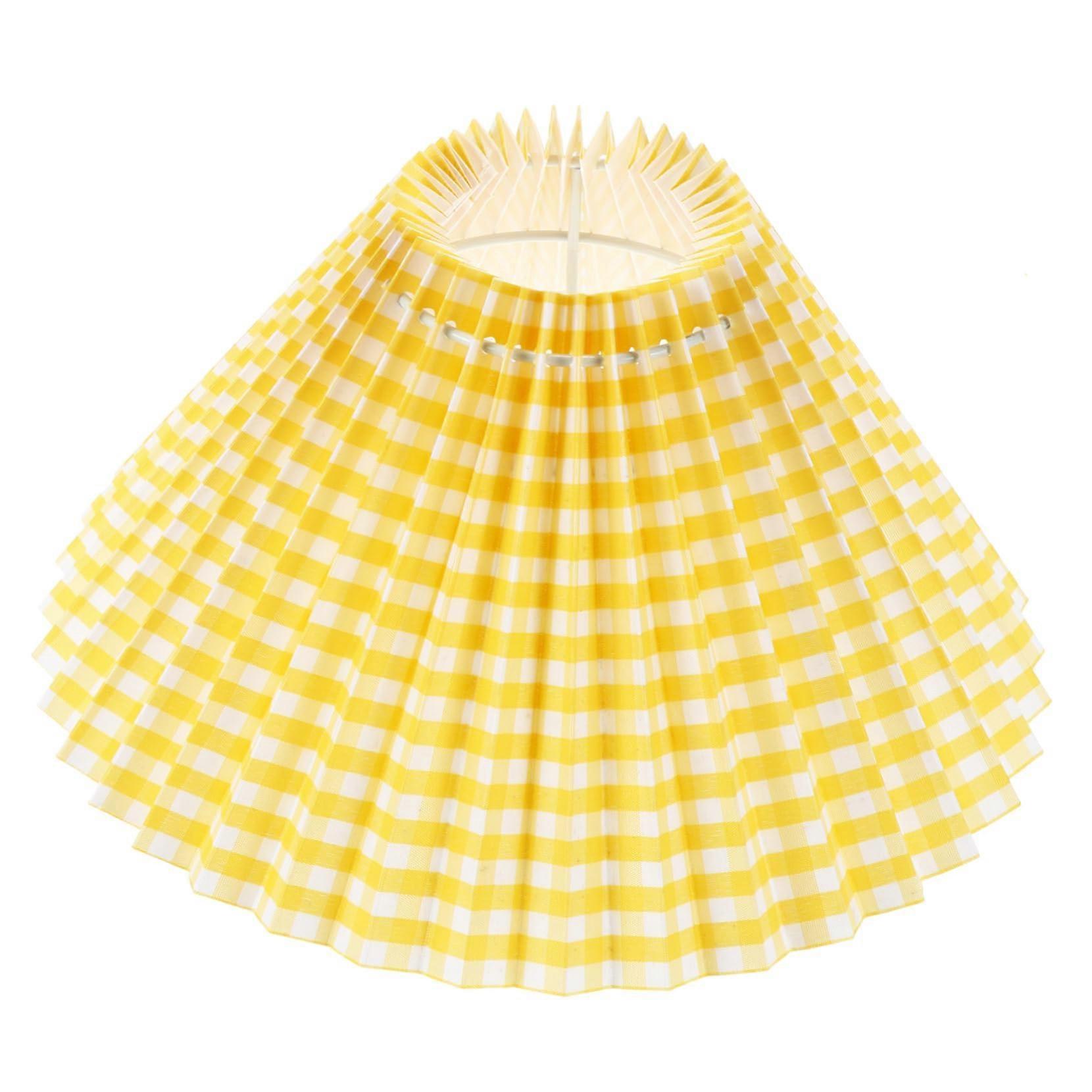 Pleated Fabric Table Lamp Shade Yellow Checkered Easy Install for Bedroom and Living Room
