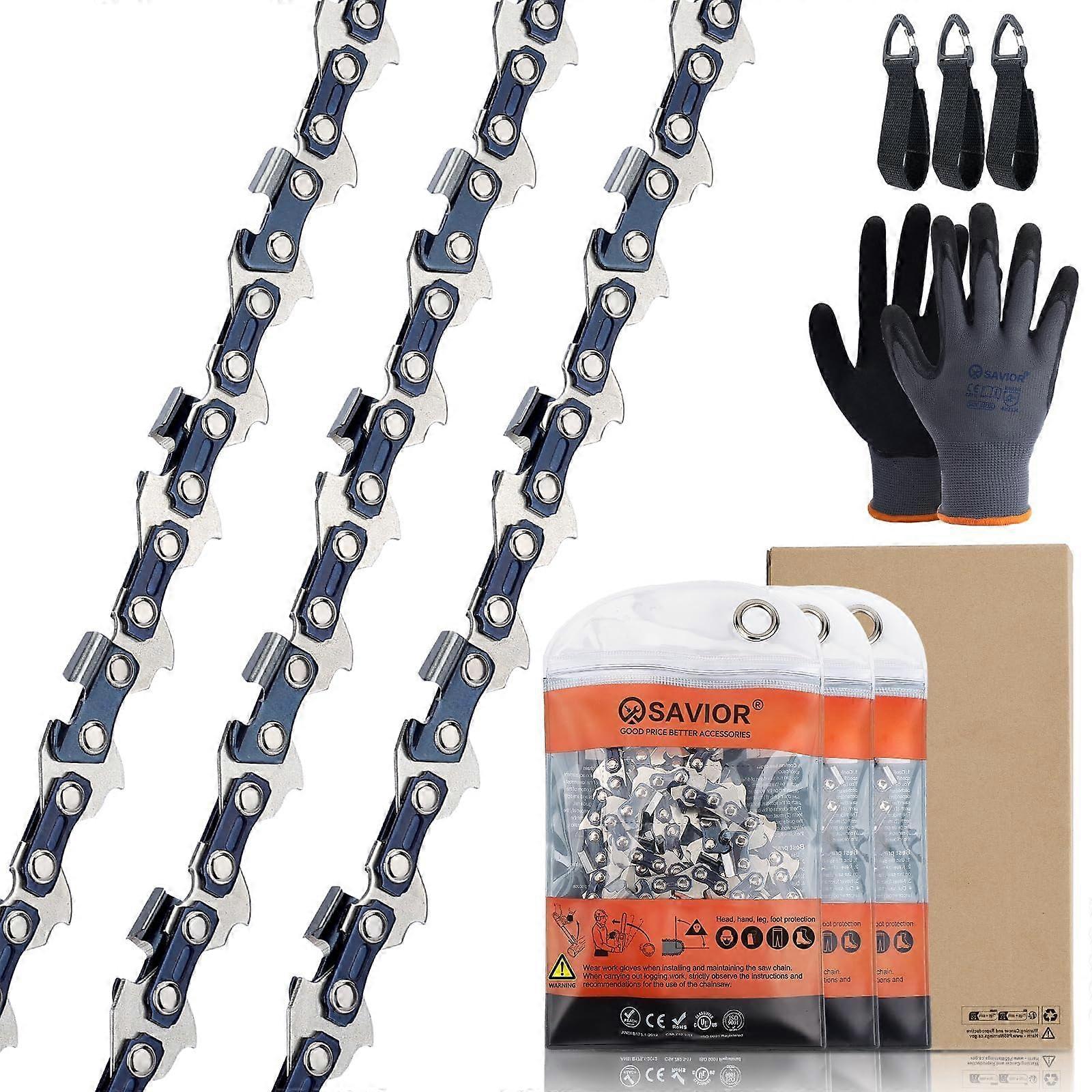 3 Pack 16 Inch Chainsaw Chain Replacement for EGO Power+ and DEWALT, Low Kickback .043 Gauge 56DL