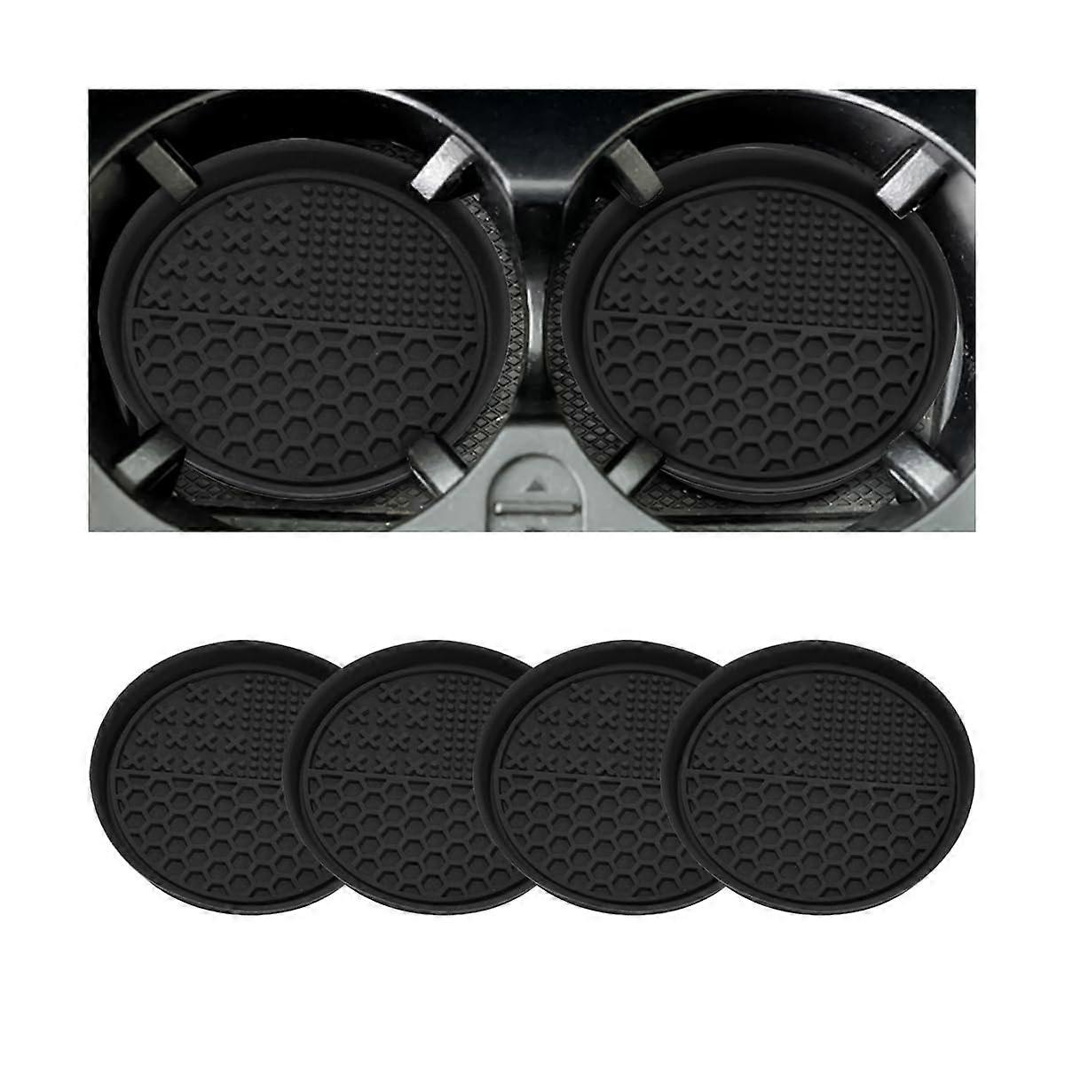 4PCS Car Cup Holder Coasters NonSlip Silicone Inserts Universal Protector Pads Black